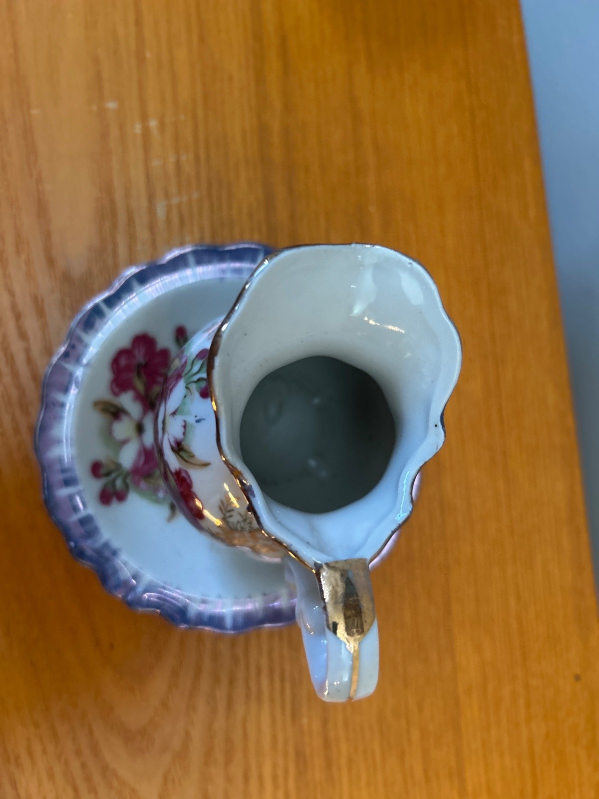vintage Royal Crown porcelain creamer and saucer set from Japan, featuring a flo