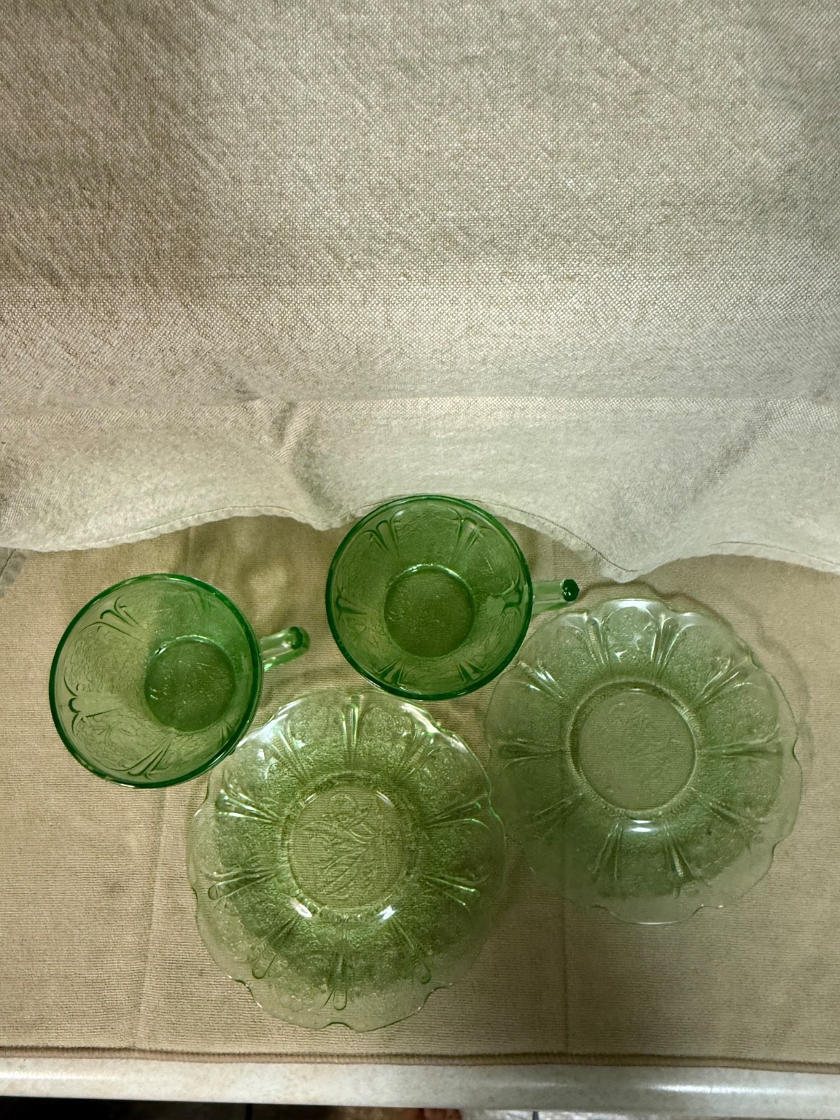 Jeannette Cherry Blossom Green Cup and Saucer Sets 2 1/4