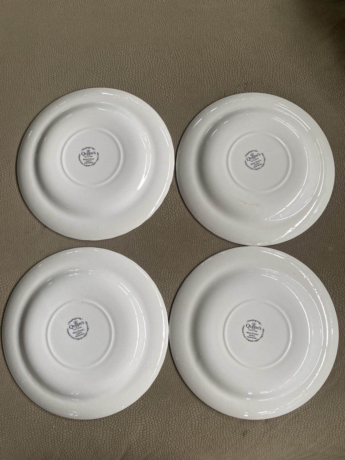(4) Queen’s Thanksgiving 10” Dinner Plates Turkey Myott Factory Multicolor Reti