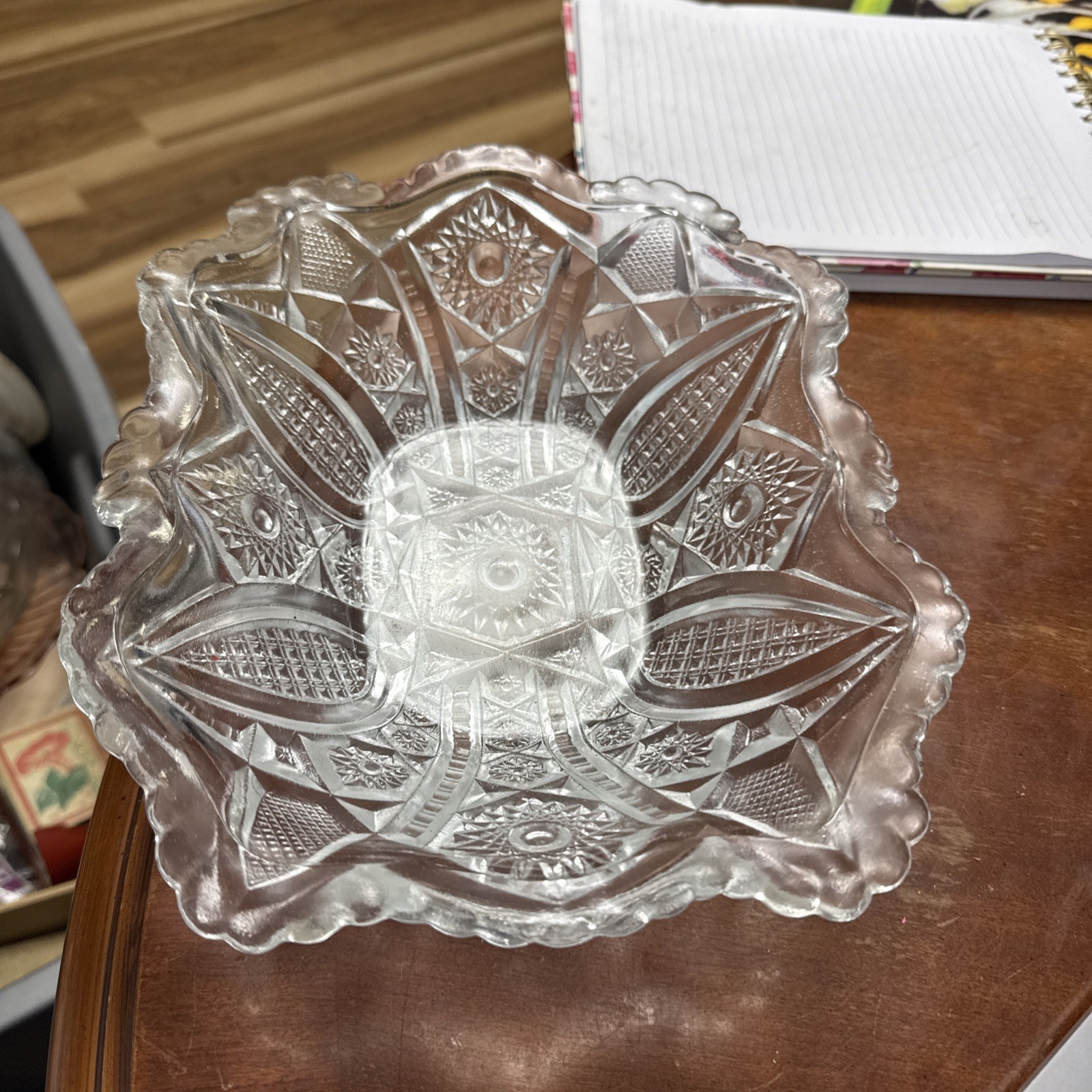 1905 EAPG Indiana Glass Fruit Bowl Paneled Diamonds Daisy and Finecut