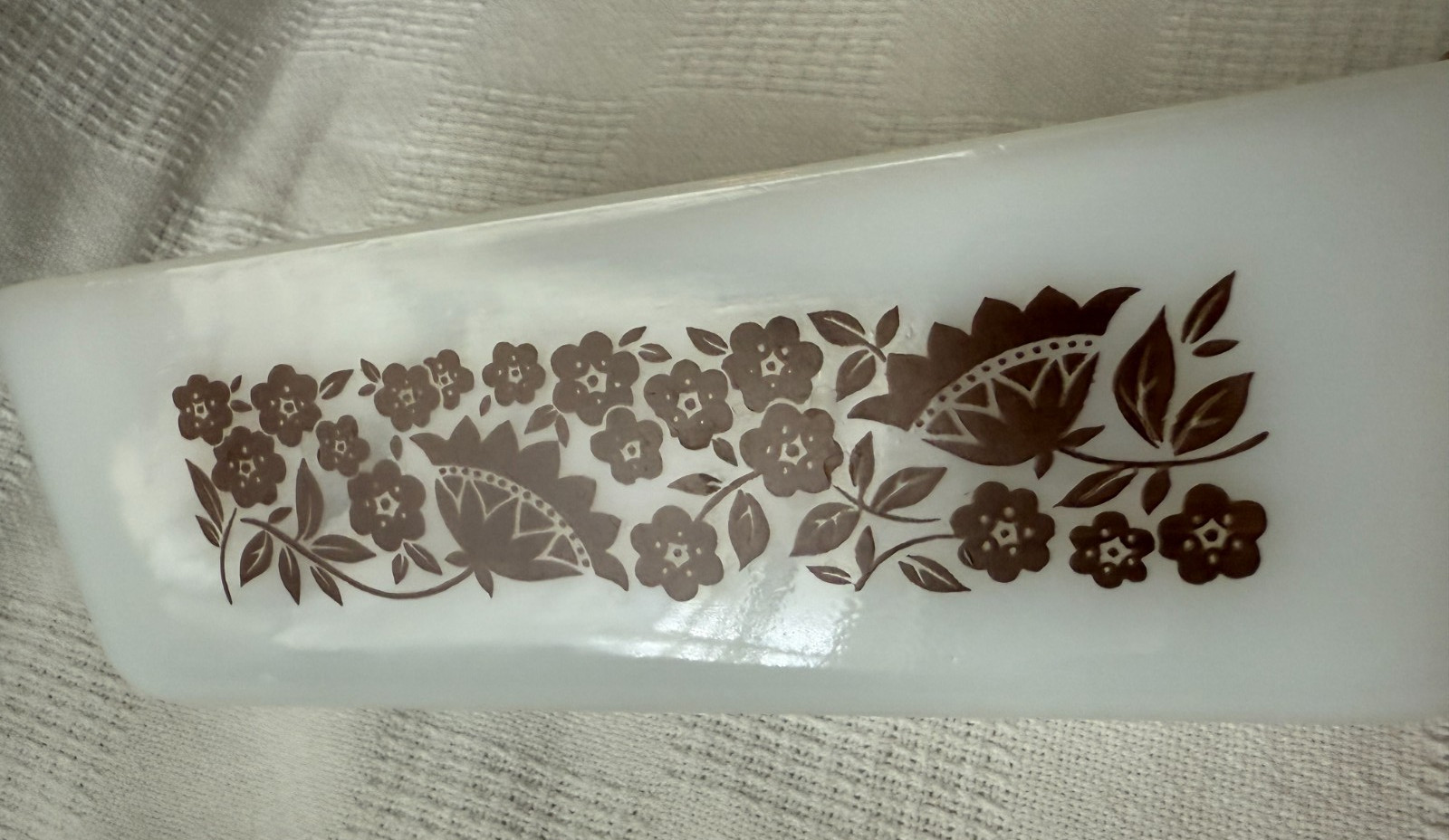 Vintage White Glasbake Baking Dish Loaf Pan J-522 Brown Floral Pattern 1.5 QT