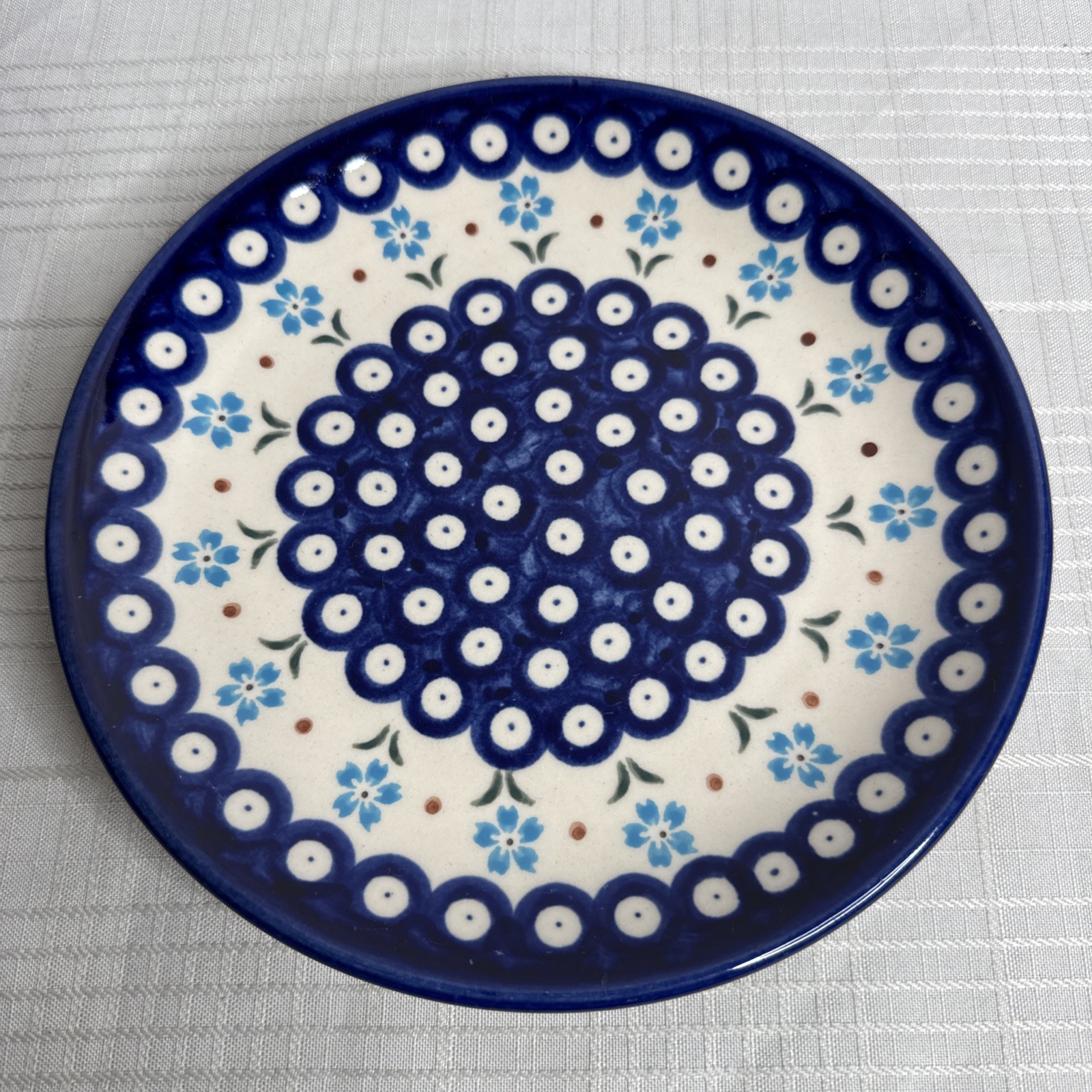 Boleslawiec Polish Pottery Salad/Dessert Plate Flowering Peacock 7.75″ SET OF 4