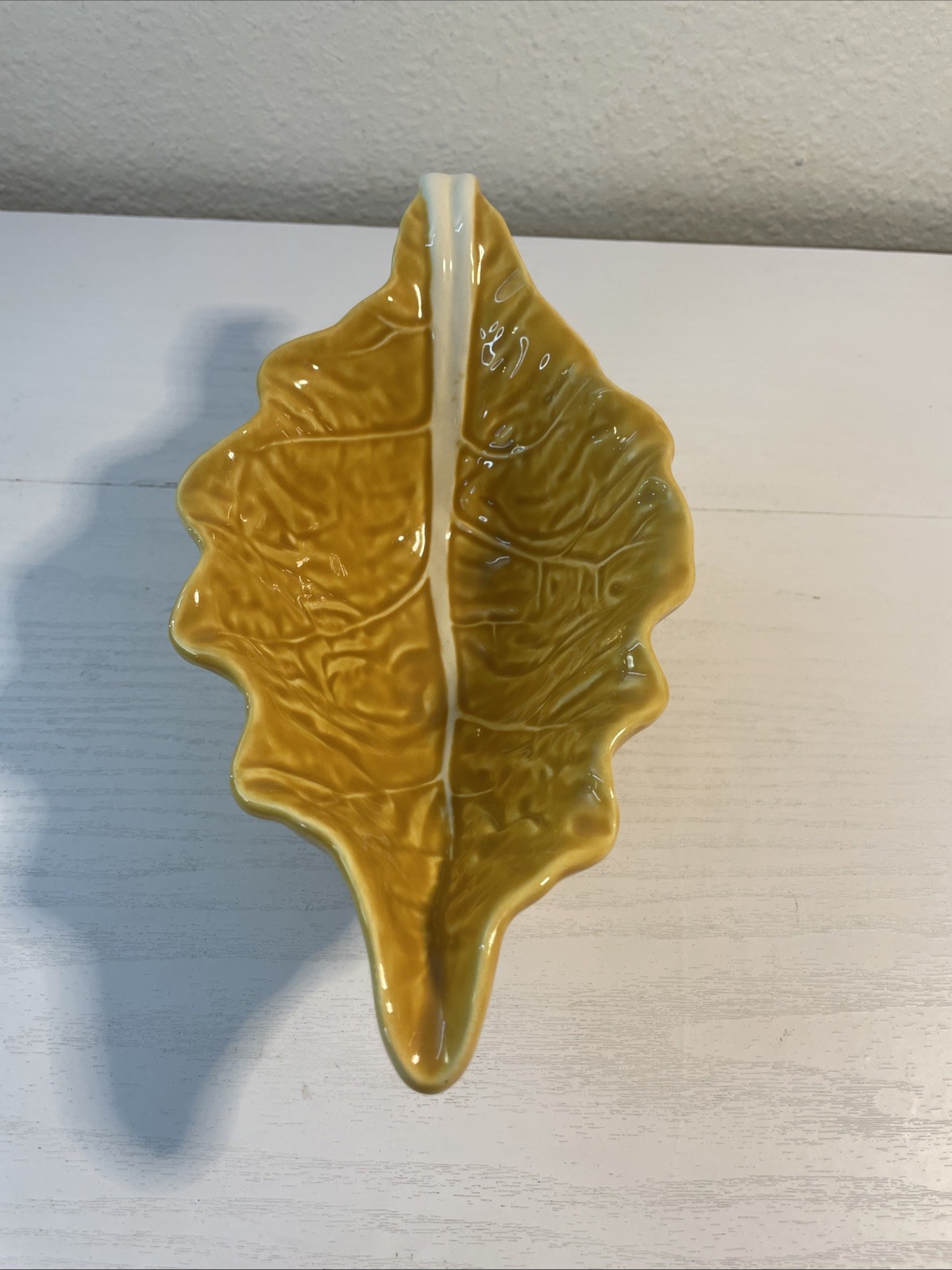 Bordallo Pinheiro Dark Yellow Cabbage Leaf Dressing/Gravy serving boat- Portugal