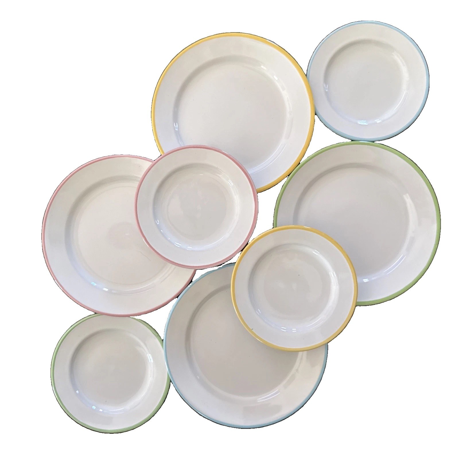 VTG Pastel Stripe Plates Set of 8 Wall Decor Gallery Collage Scandinavian