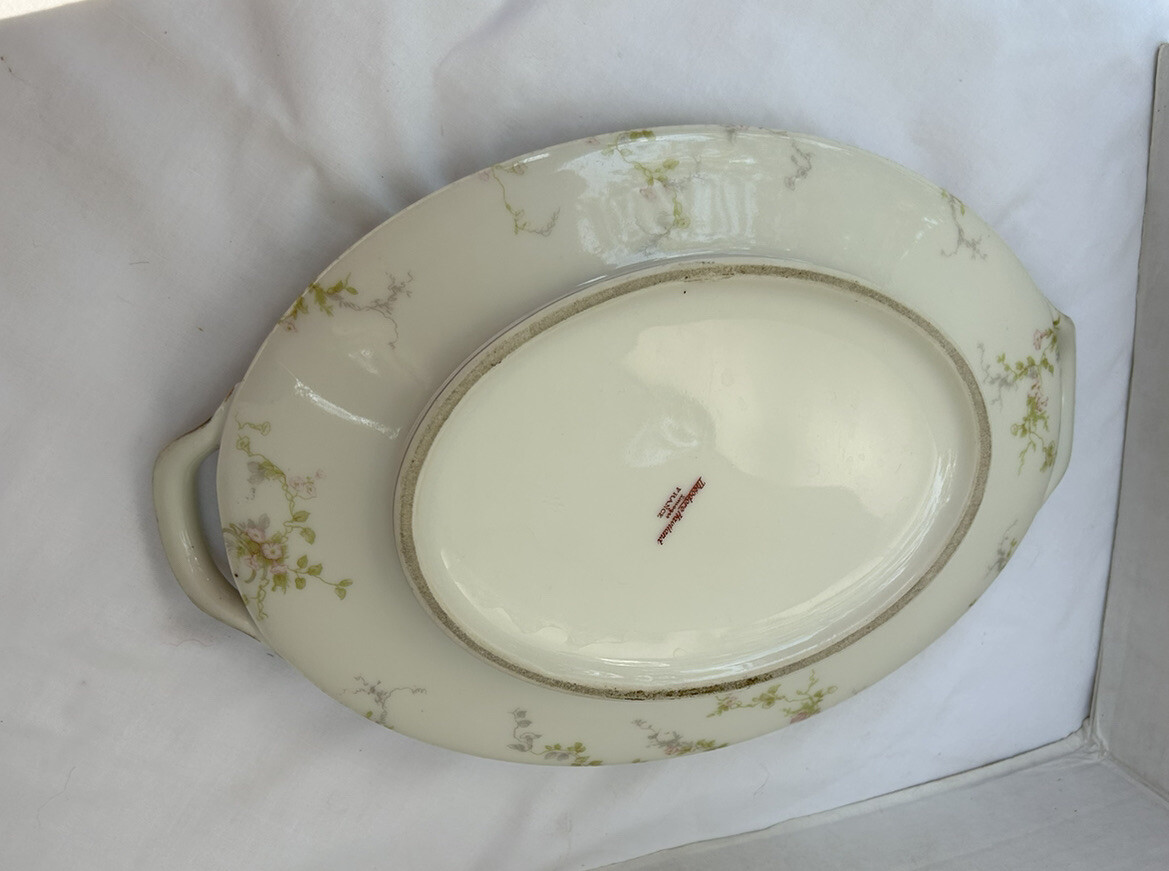 Antique Theodore Haviland Limoges France Pink Flowers Oval Serving Bowl 11 in