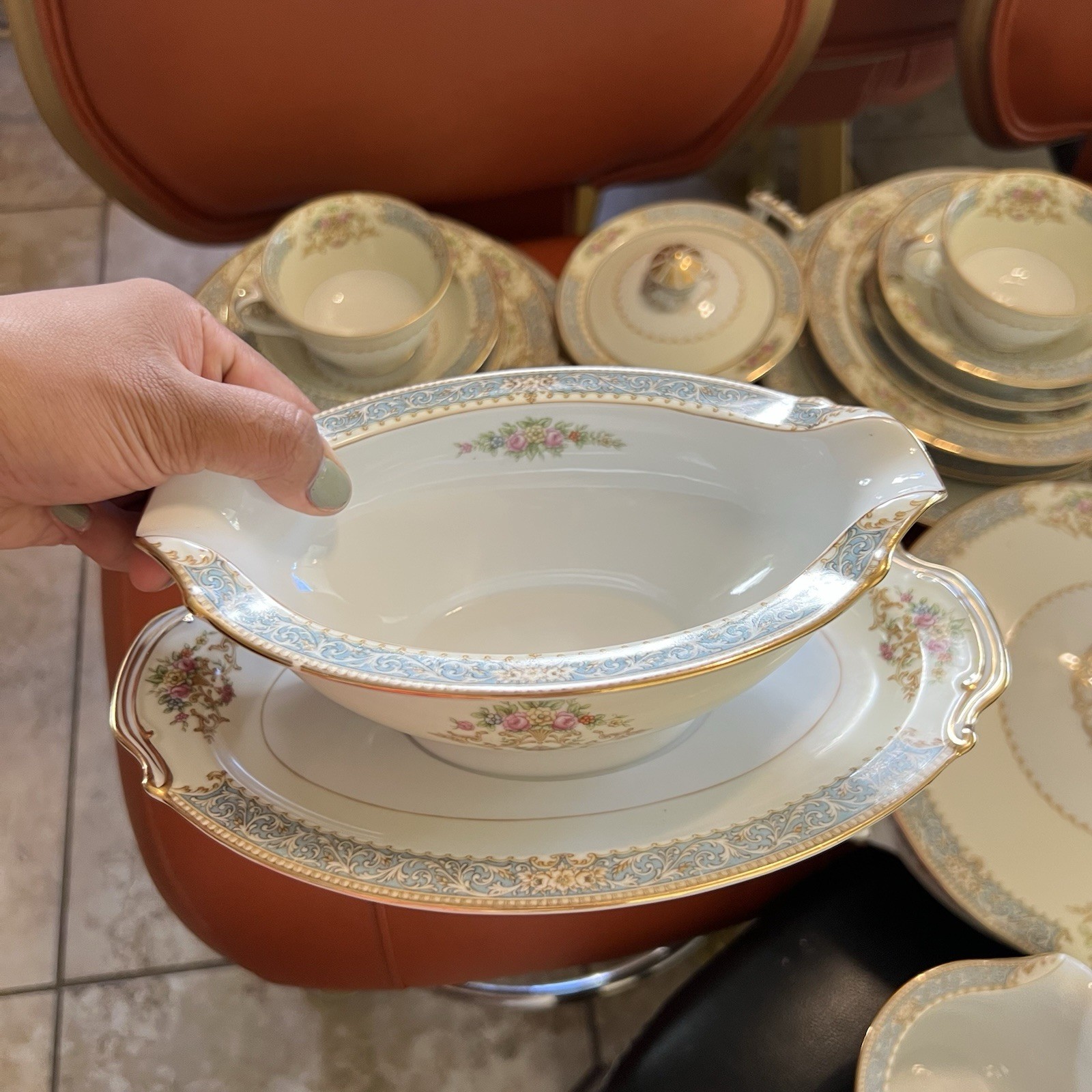 Rose China Noritake Clermont 9 Place Setting Occupied Japan Floral Scroll 84PC