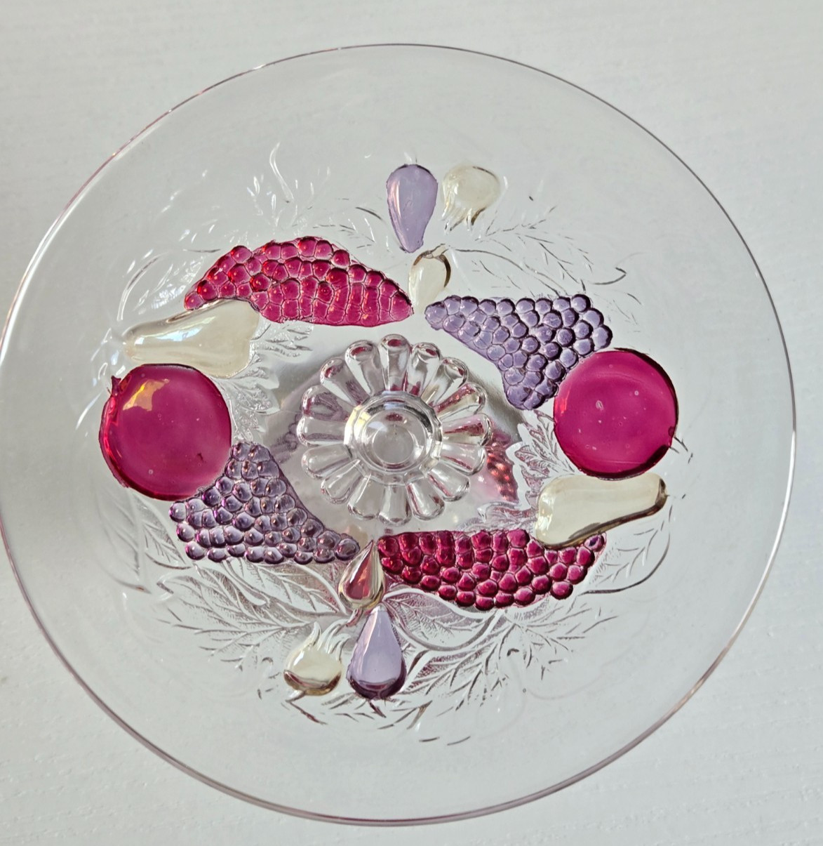 Vintage Westmoreland Glass Della Robbia Fruits Small Compote Pedestal Dish Plate