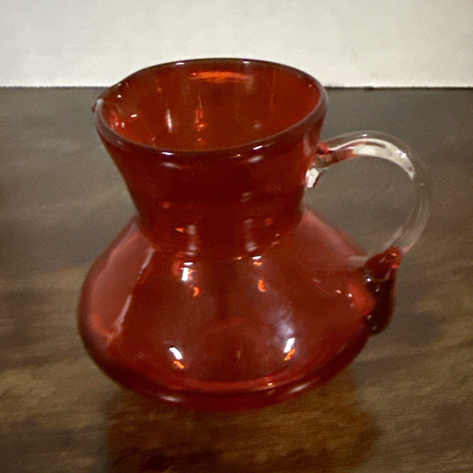 Vintage Rainbow Glass Cream / Syrup Pitcher Red/Orange Clear Handle 3.5″