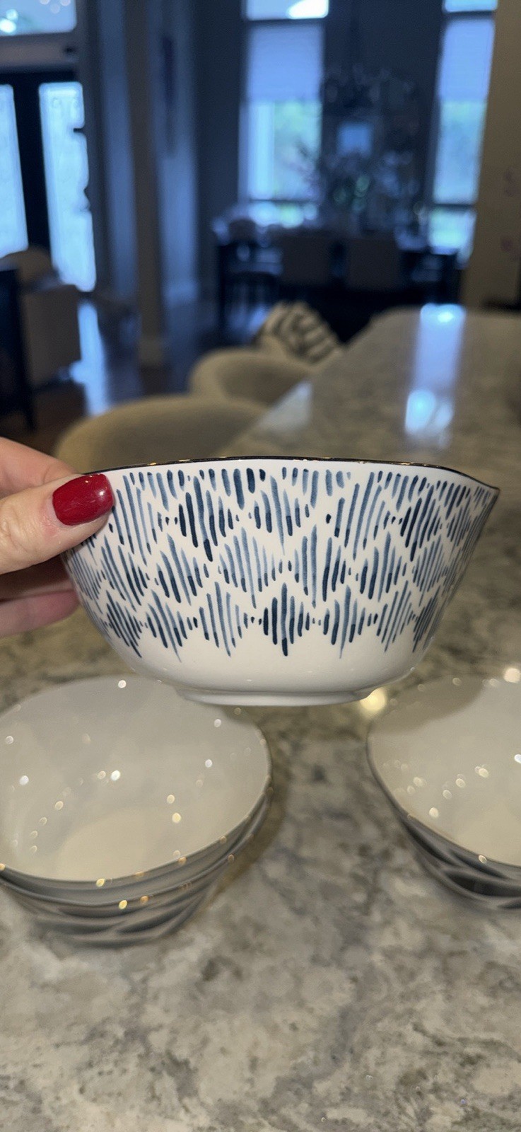 Lenox Blue Bay Bowls Set of 4 Porcelain Soup & Cereal Bowls | Asst Blue Patterns
