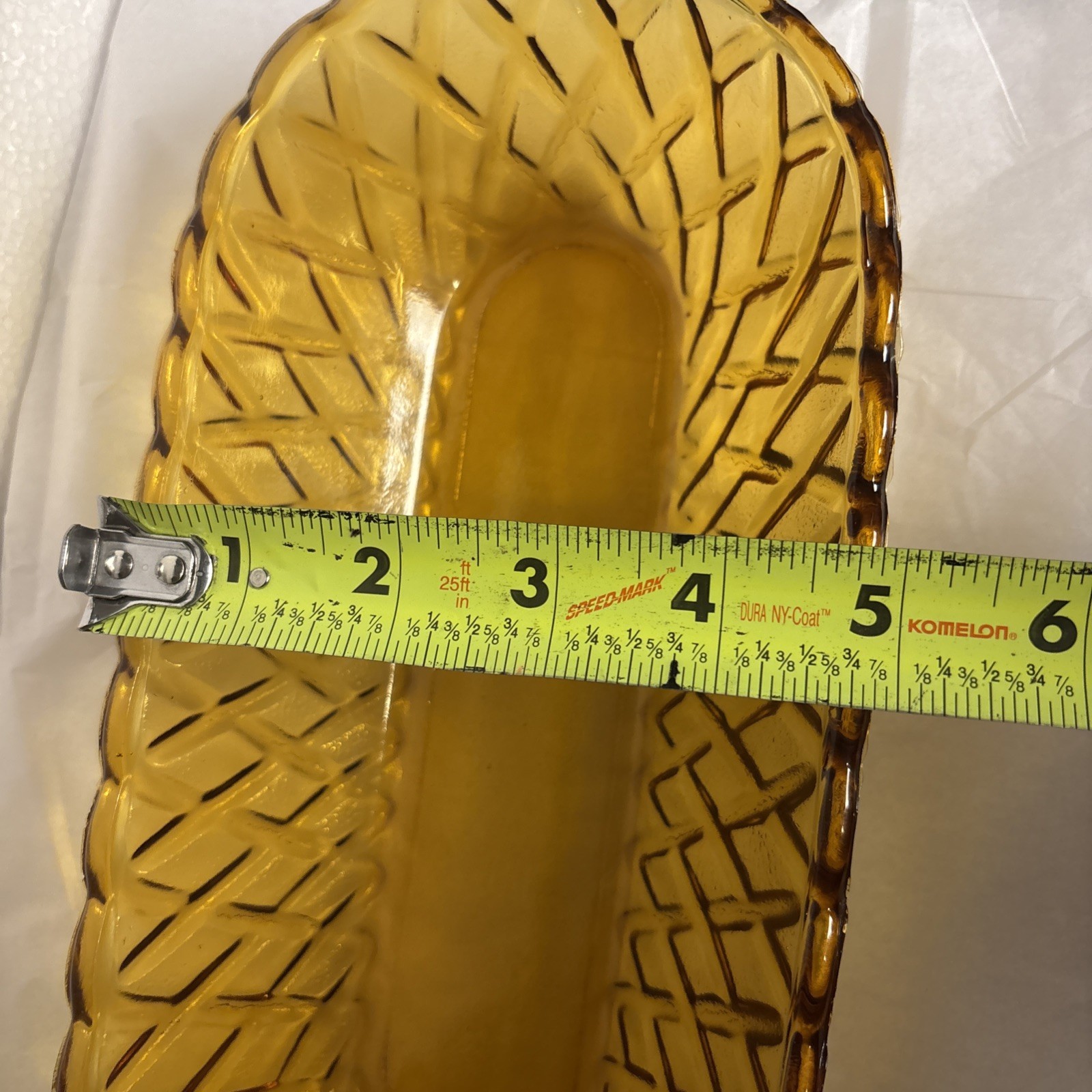 Amber Indiana Glass Oblong Celery Dish w/ raised basket weave design
