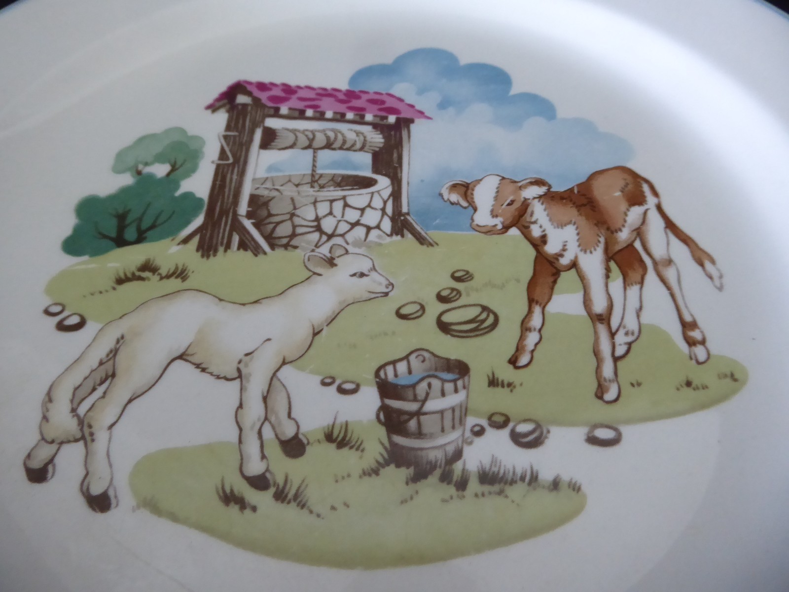 Vintage 1962 England Spode Copeland Ceramic 3365 Pets Farm Child Plates 7 7/8″