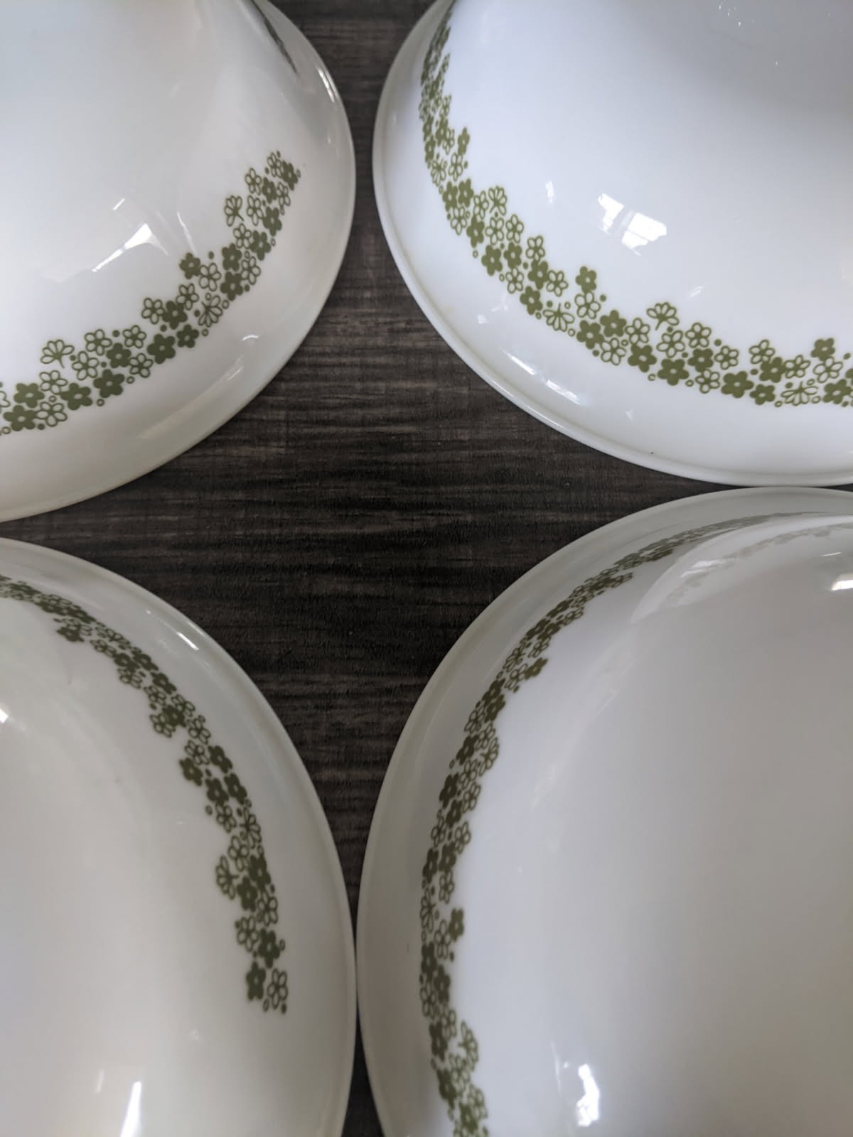 CORELLE SPRING BLOSSOM GREEN 6 & 1/4 INCH CEREAL BOWLS x4 PREOWNED MUST READ!!!!