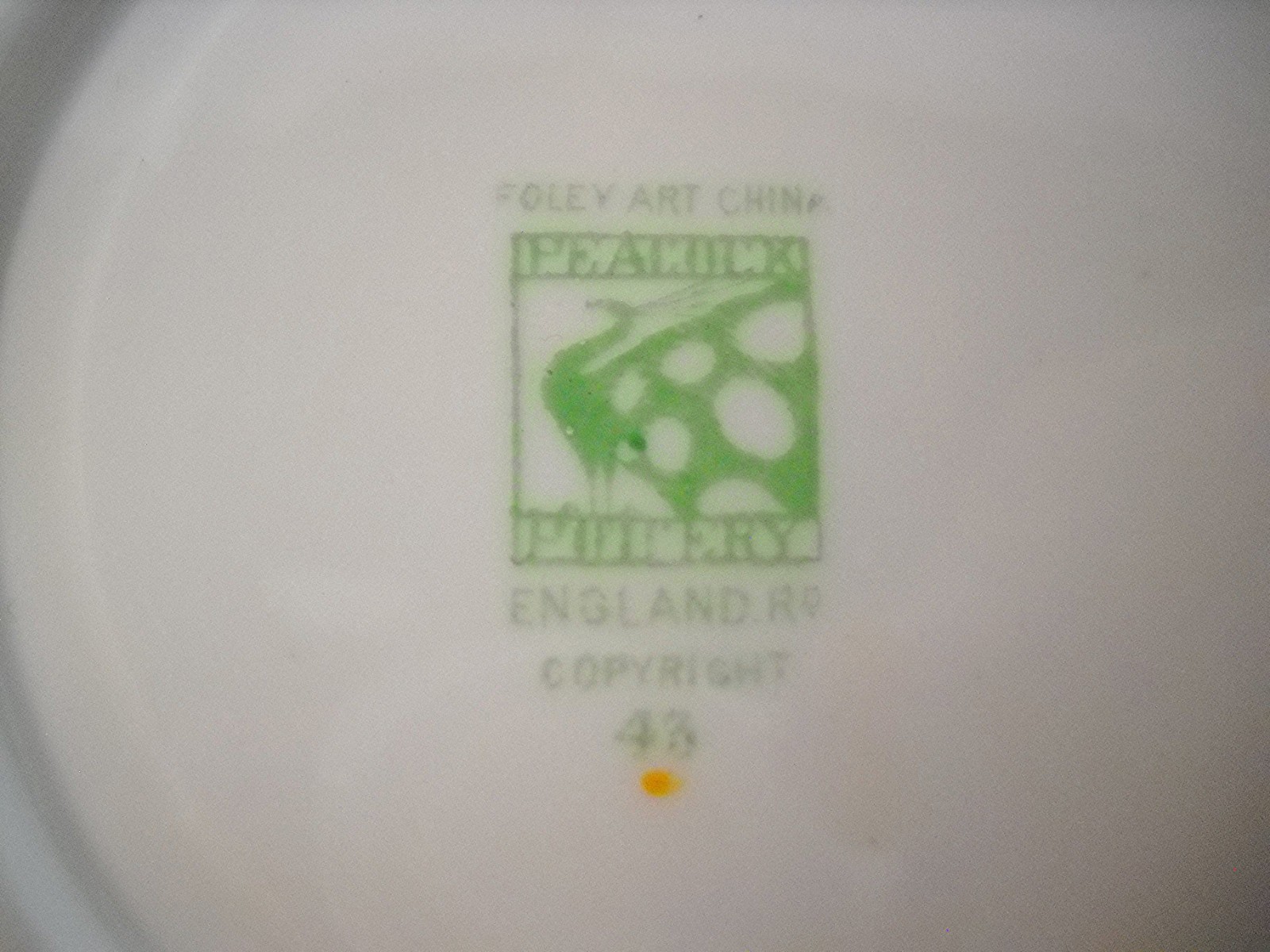 5 FOLEY PEACOCK POTTERY DEMITASSE CUPS/SAUCERS-1905-1913-GLASGOW SCHOOL-VG