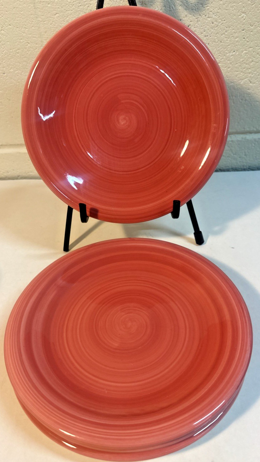 Set of 4 Furio Coral Swirl 8” Salad Plates Made In Italy