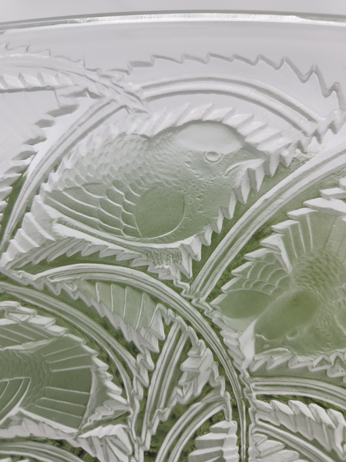 Vtg. Lalique Pinson Frosted Crystal Glass Bowl Birds Frosted Cut Glass No Damag