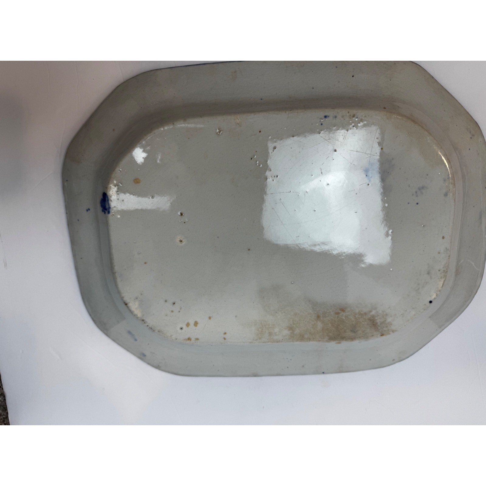 Antique Flow Blue Ironstone Platter Octagonal Feather Edge Serving Dish Leeds