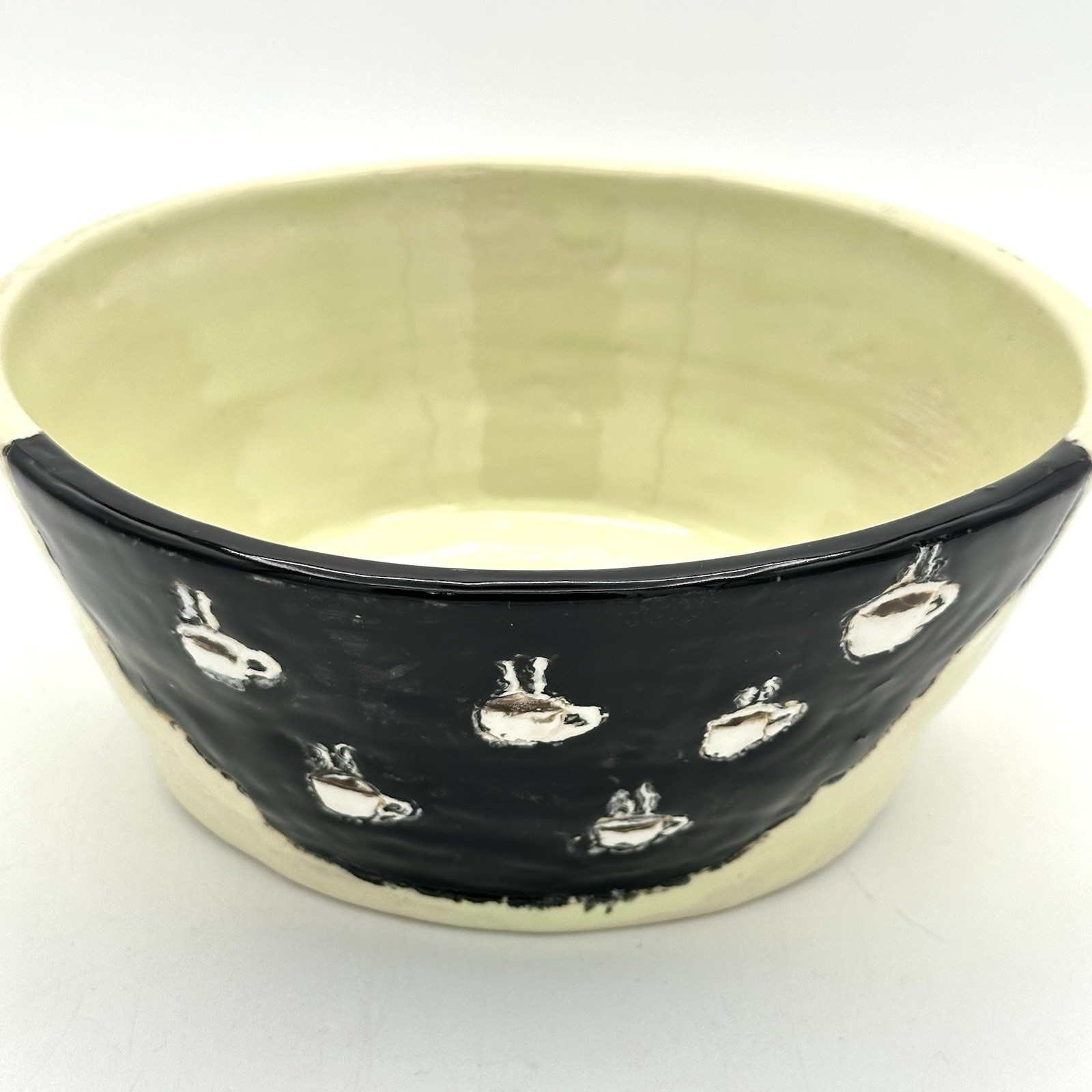 Studio Art Pottery Bowl Glazed Tiny Steaming Coffee Cups 6.75 X 3 Inches Signed