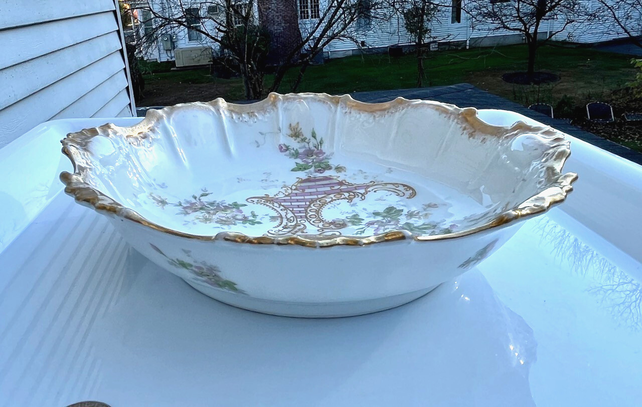 Antique Coiffe Limoges Bowl, Art Nouveau Asymmetrical Design, 1890s Serving Bowl
