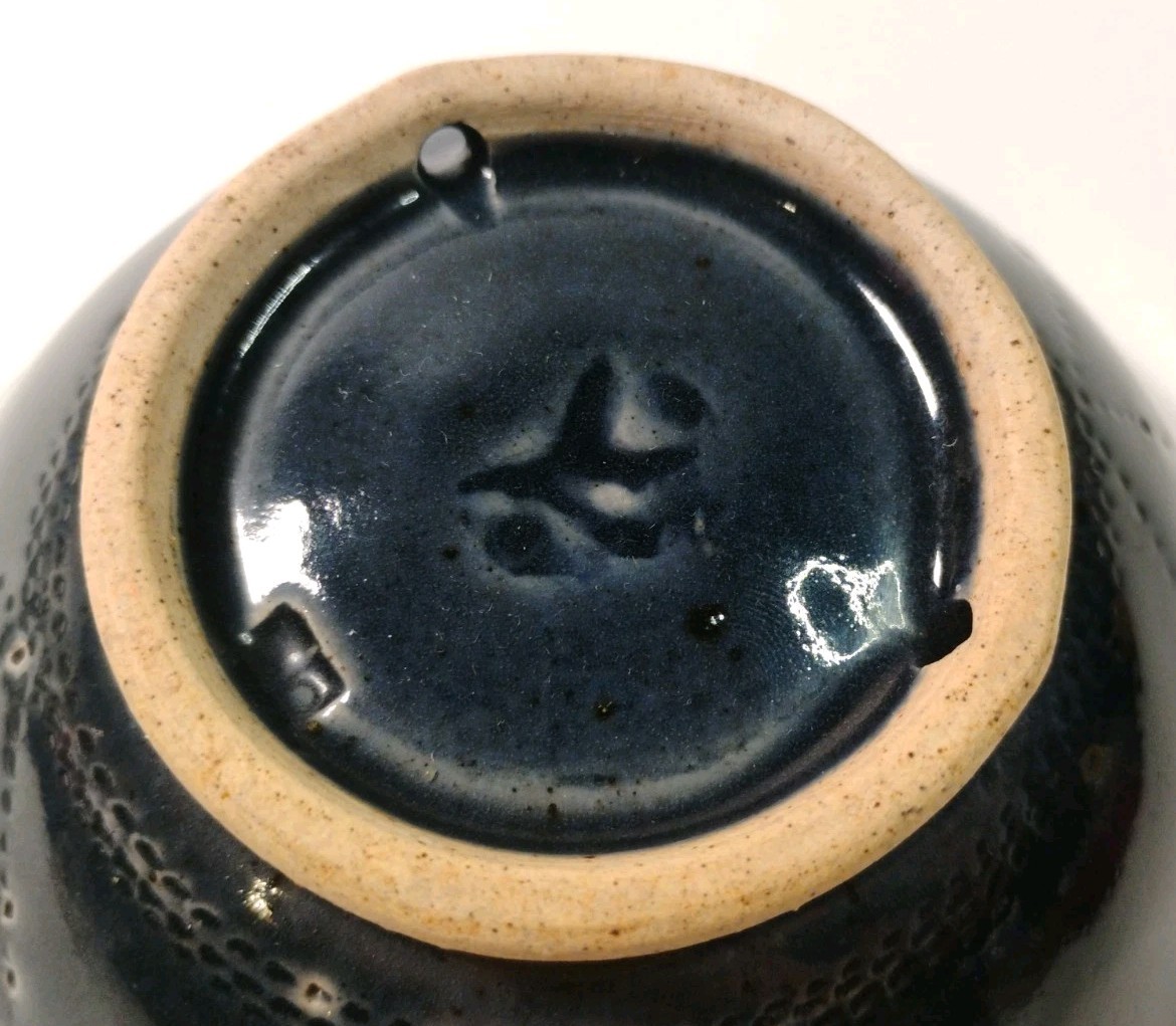 Handmade Stoneware Studio Pottery Bowl Black Blue Drip Glaze “6 Signed