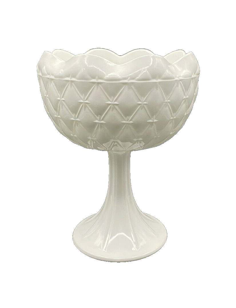 Indiana Glass Co Quilted Diamond Milk Glass Pedestal Compote Dish