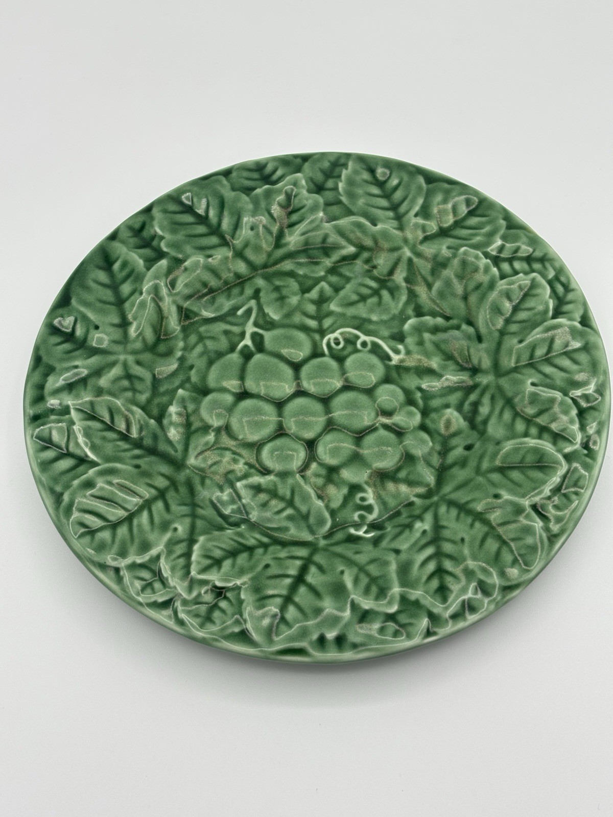 Vintage Bordall Pincher Green Majolica Fruit Center Salad Plates Set Of 6