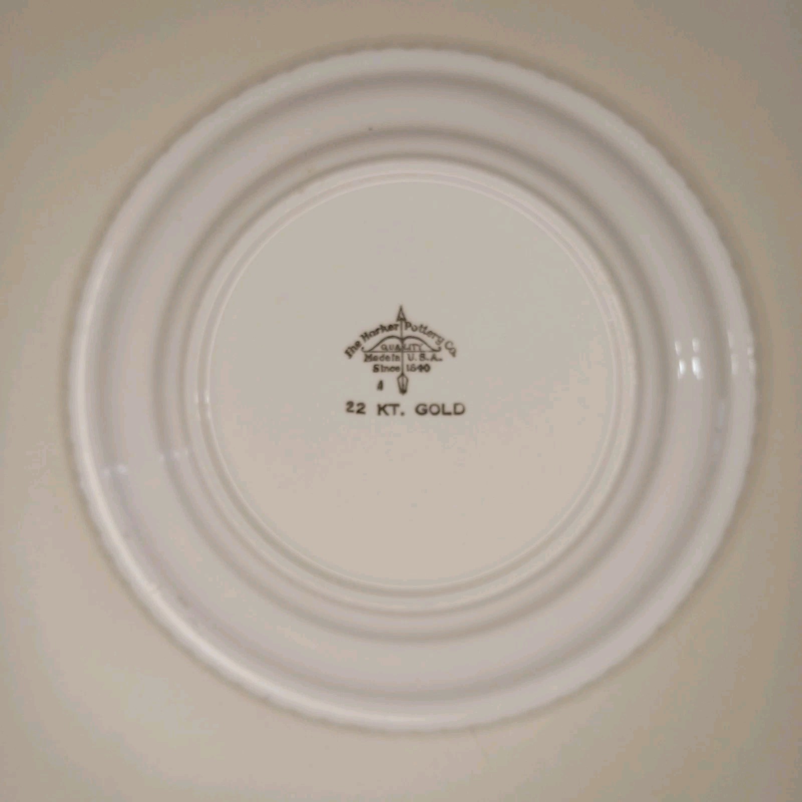 Vintage Harker Pottery Set of 3 Plate 6 1/4” 22 KT. Gold Colonial Couple White