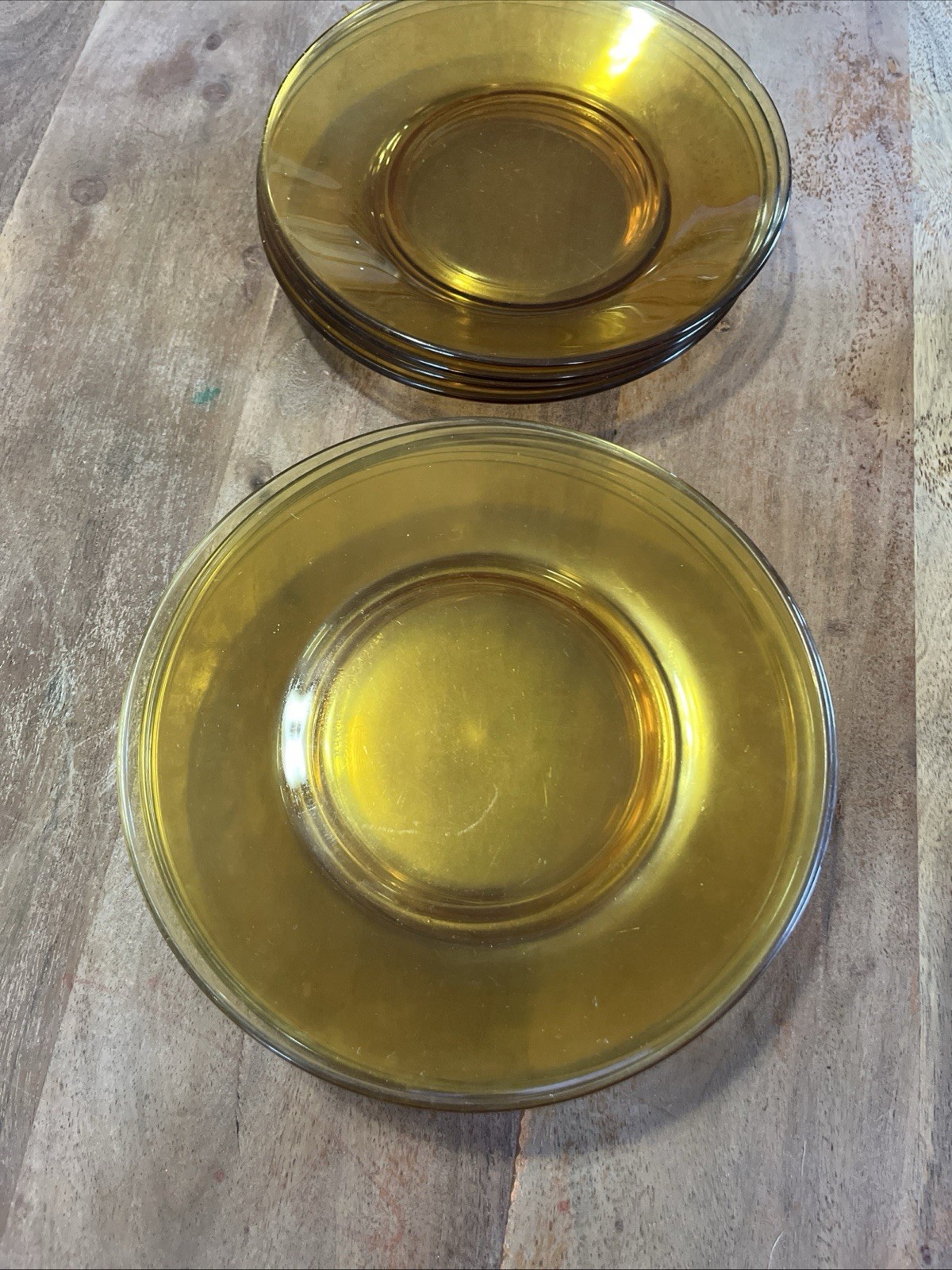 Vintage 1970’s Vitrosax Italy Amber Glass 7.25” Dinner Plates Set of 10