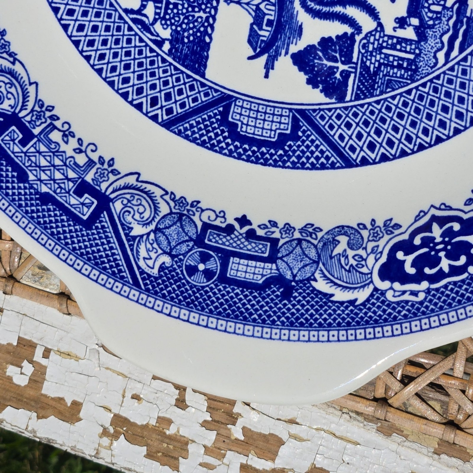 Vintage Blue Willow ware Handled Cake Plate Royal China Serving Tray Platter