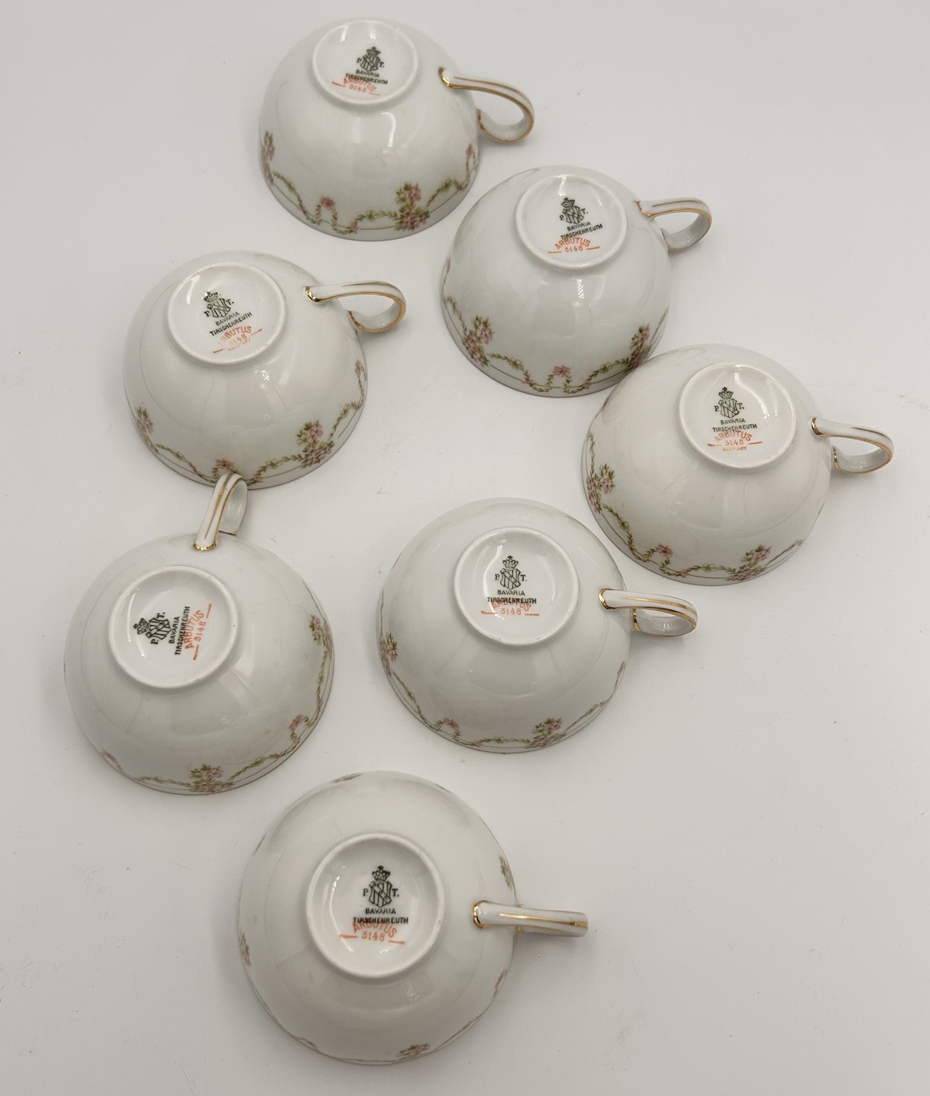 Antique Tirschenreuth Bavaria Arbutus 17 Pc Pink Garland Cups Saucers Servers
