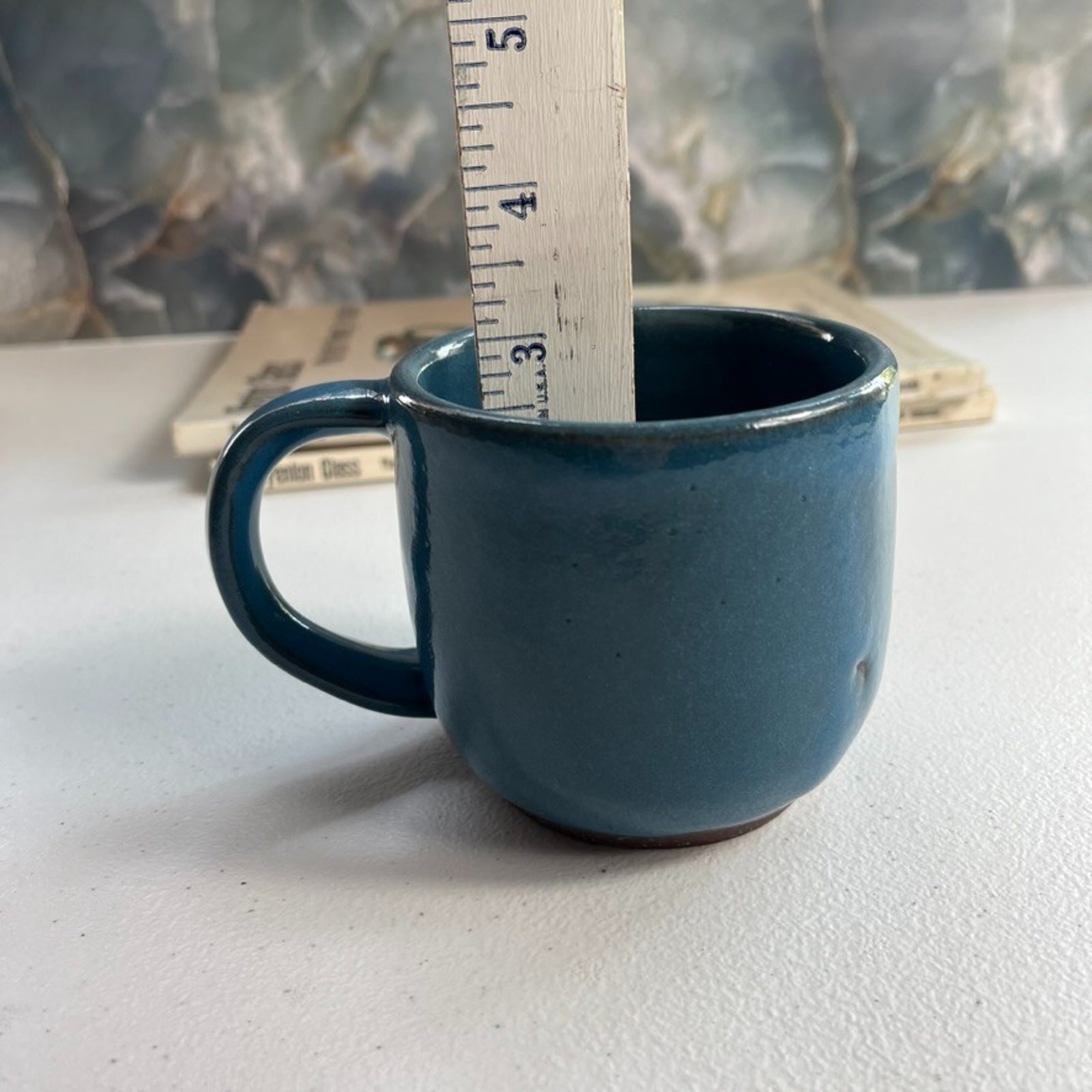 Studio Art Pottery Mugs Set of 2 Blue Dipped Glazed 4.5 x 3in 5 x 3.5in