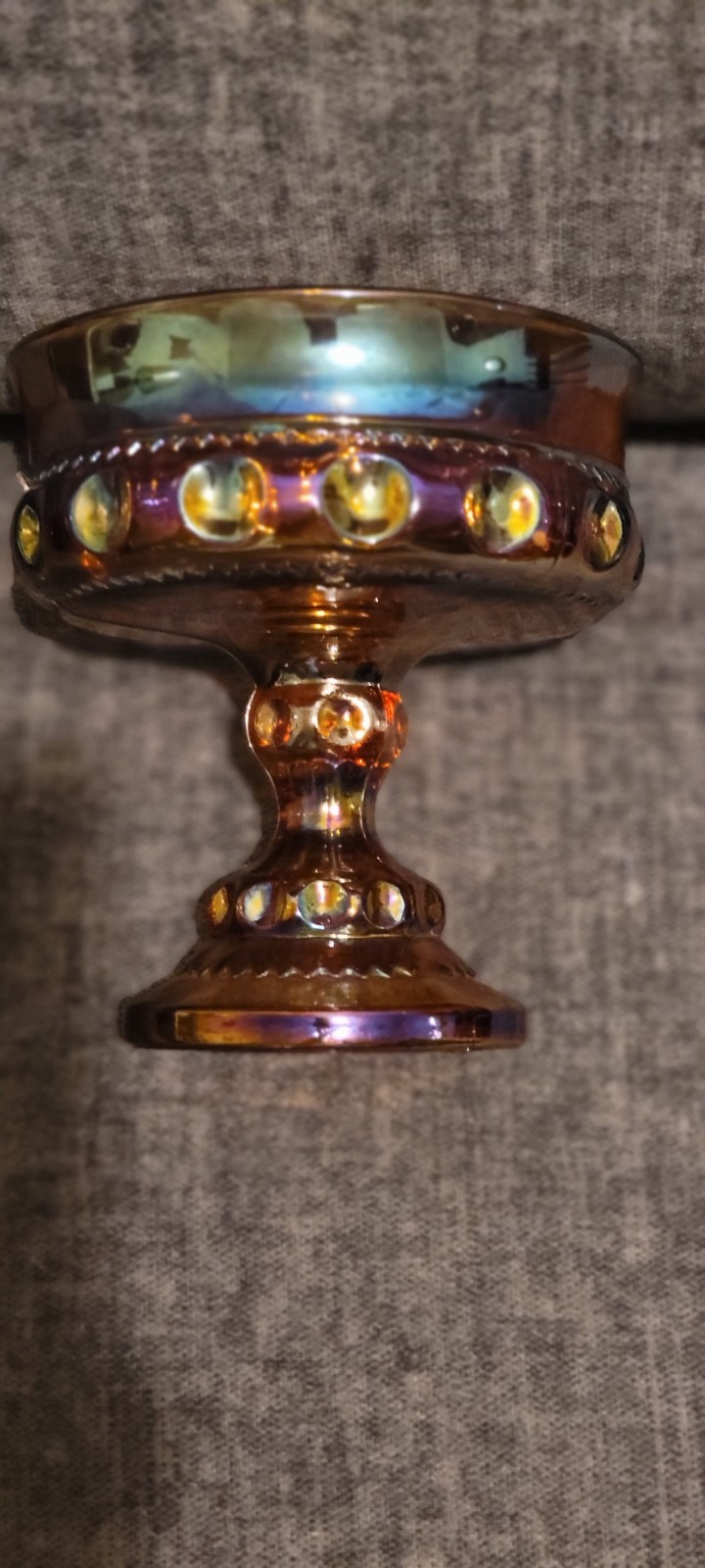 Amber Purple Iridescent Carnival Glass Compote & Pedestal Bowl