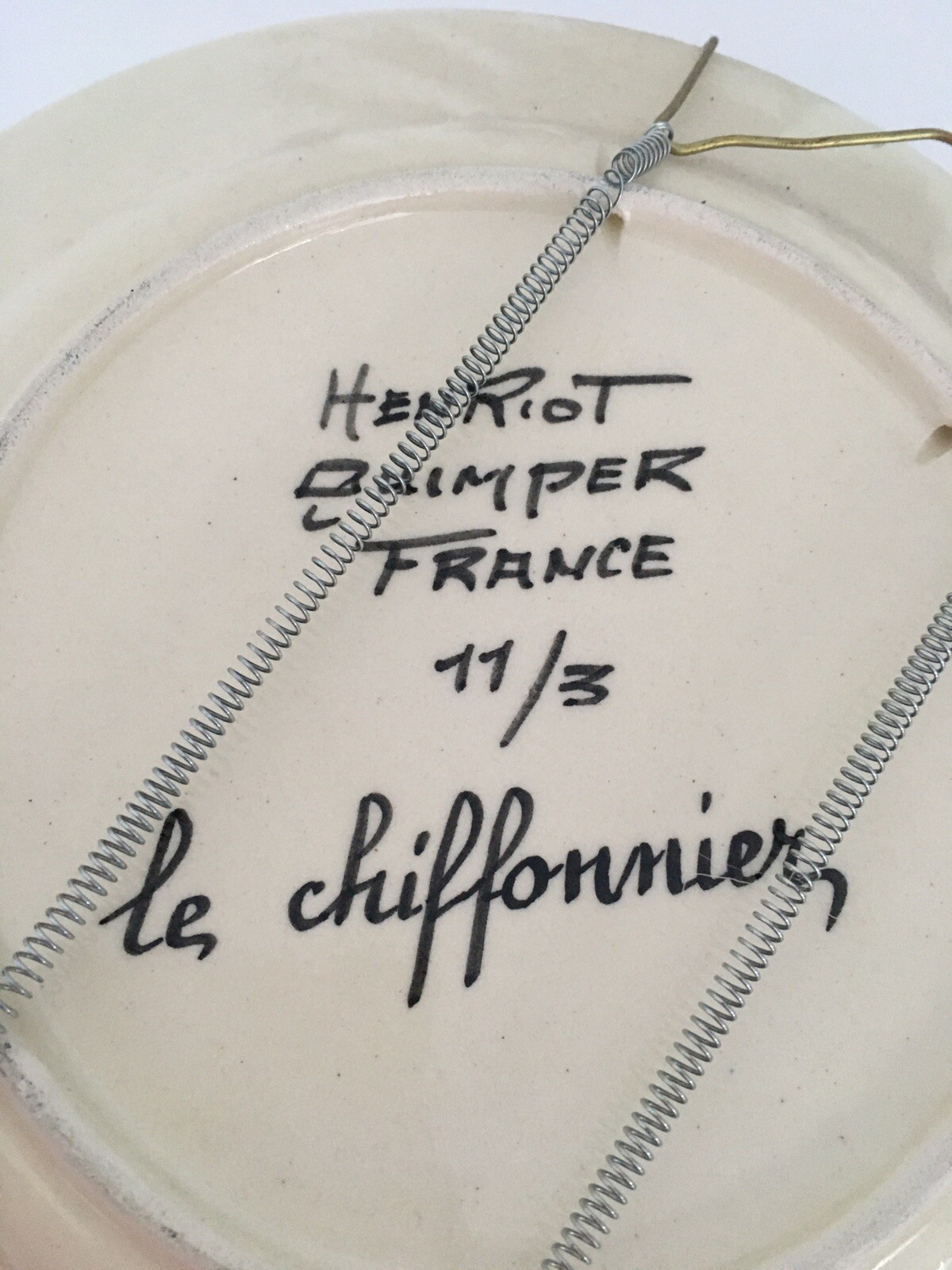2 Rare Henriot Quimper France Wall Decorative Plates Yellow Border D 8 1/4”