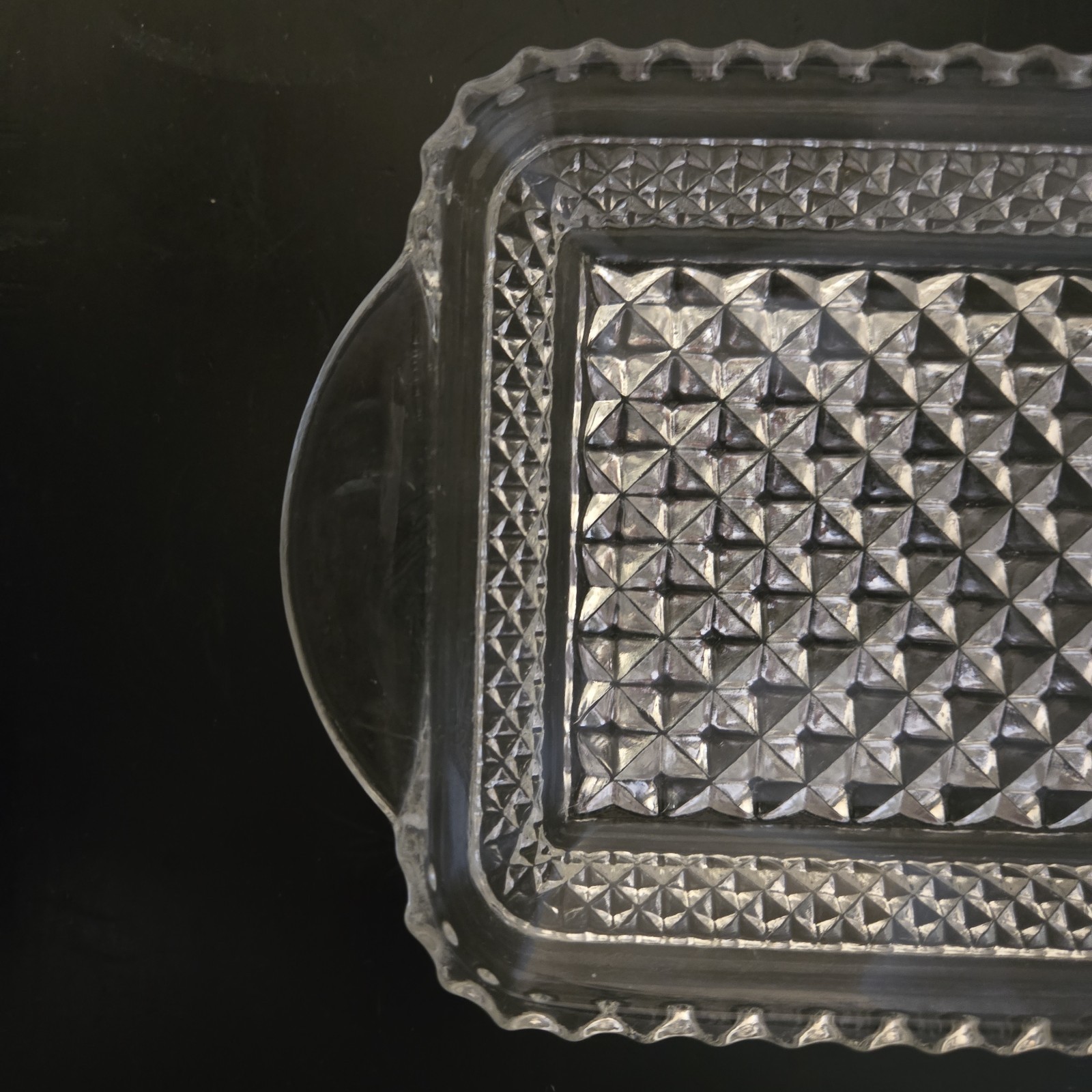 Anchor Hocking Wexford Glass Rectangle Handled Tray Diamond Pattern 9.75″ X ~5″