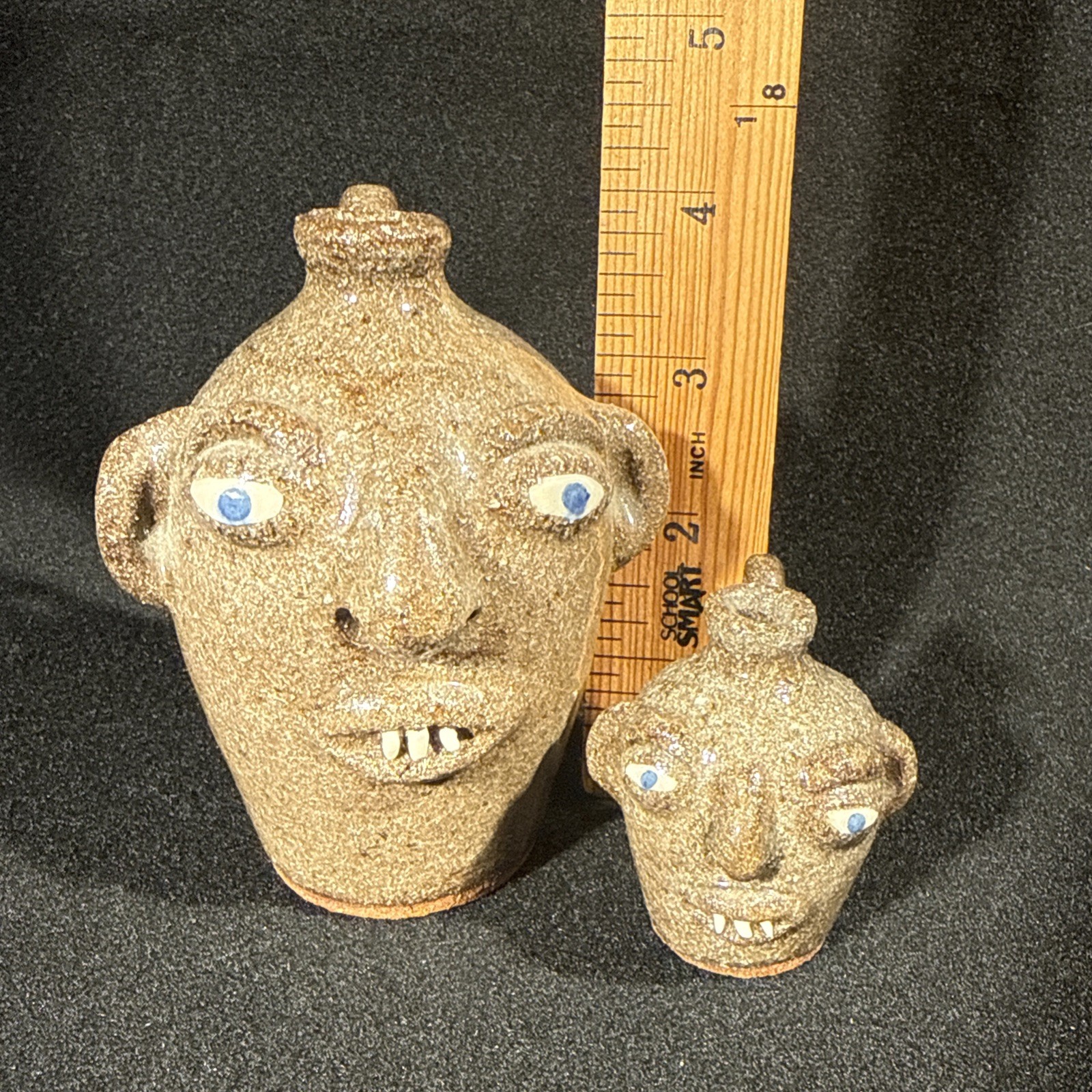 VTG 2 Joe Reinhardt Folk Art Pottery Mini Face Jugs Catawba Valley Vale NC 1995