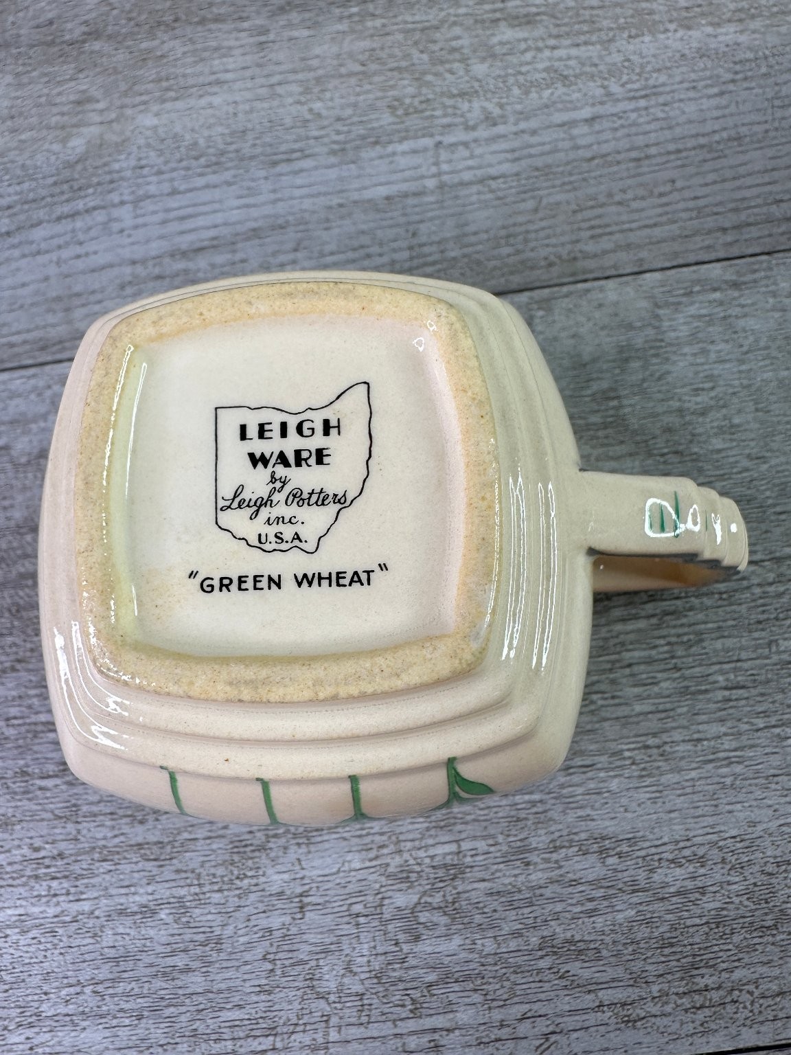 Vintage Leigh Ware by Leigh Potters Creamer Green Wheat Pattern Art Deco Style