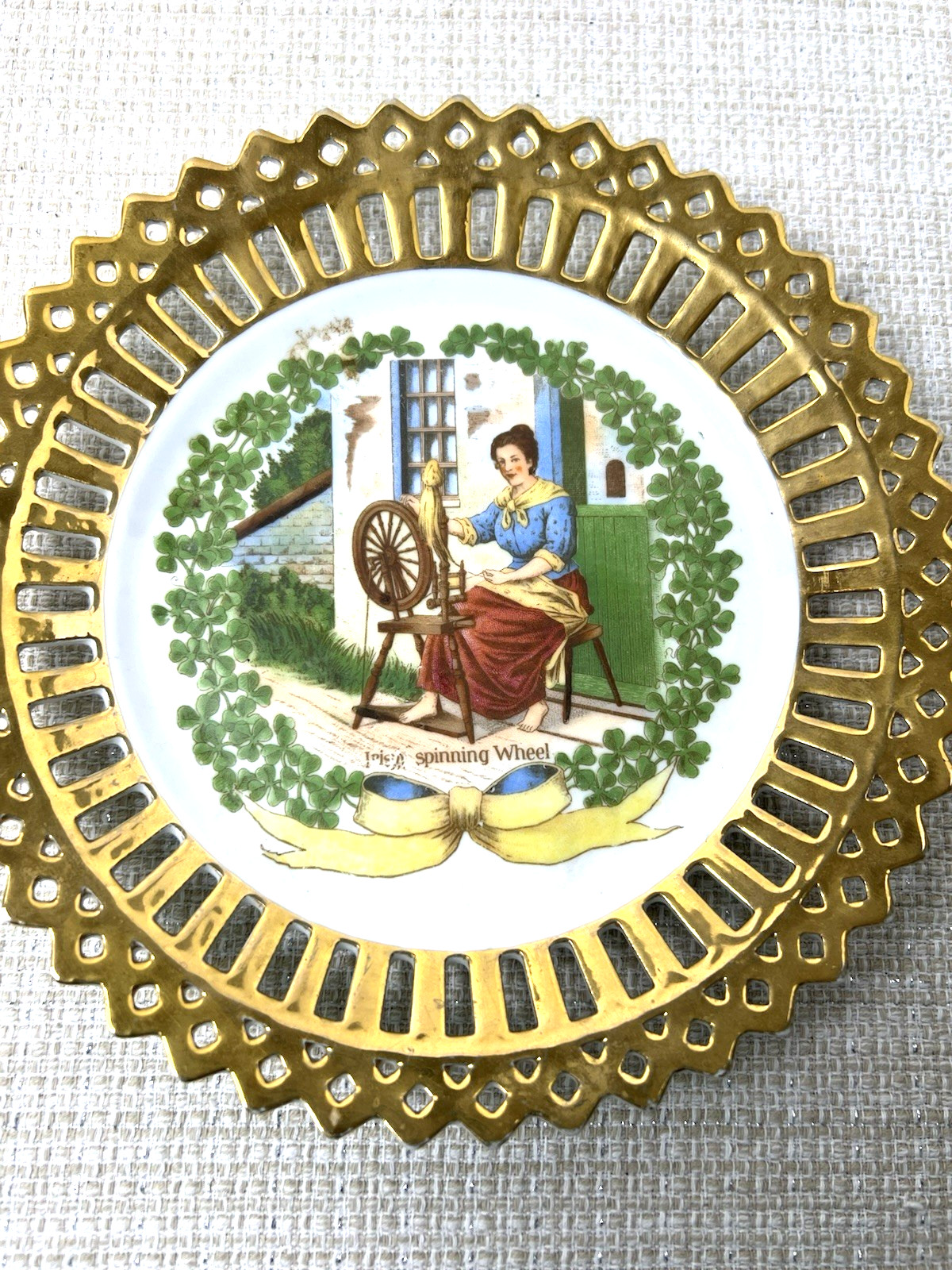 Vintage Lot 2 SET Schumann Bavaria Reticulated Gold Irish Home Decor Plates 8″