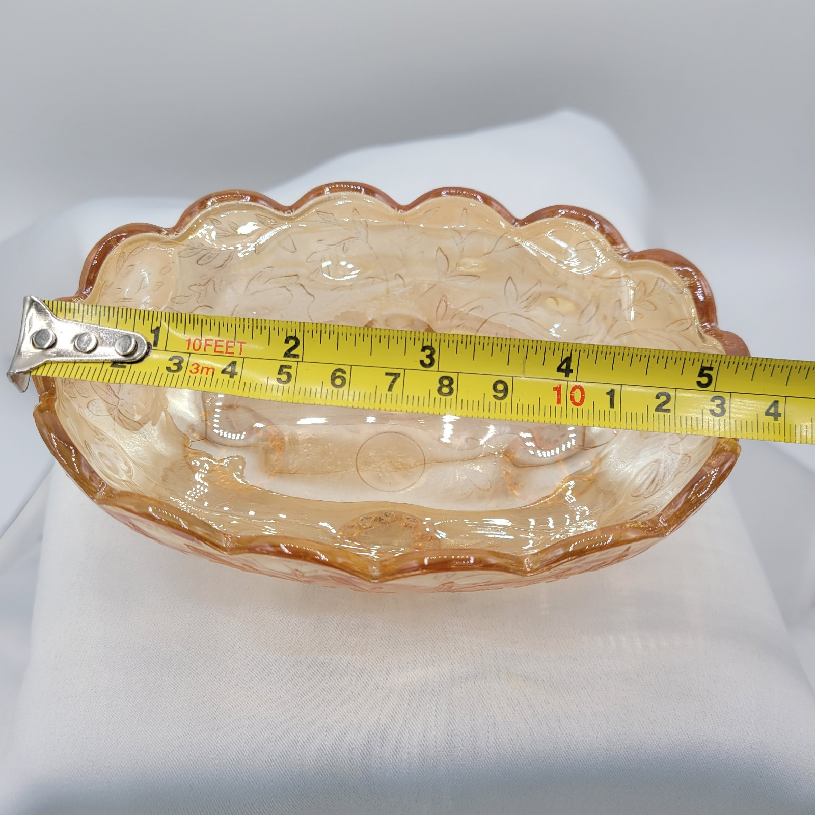 VTG Jeannette Floragold Footed Oval Candy Dish Floral Design