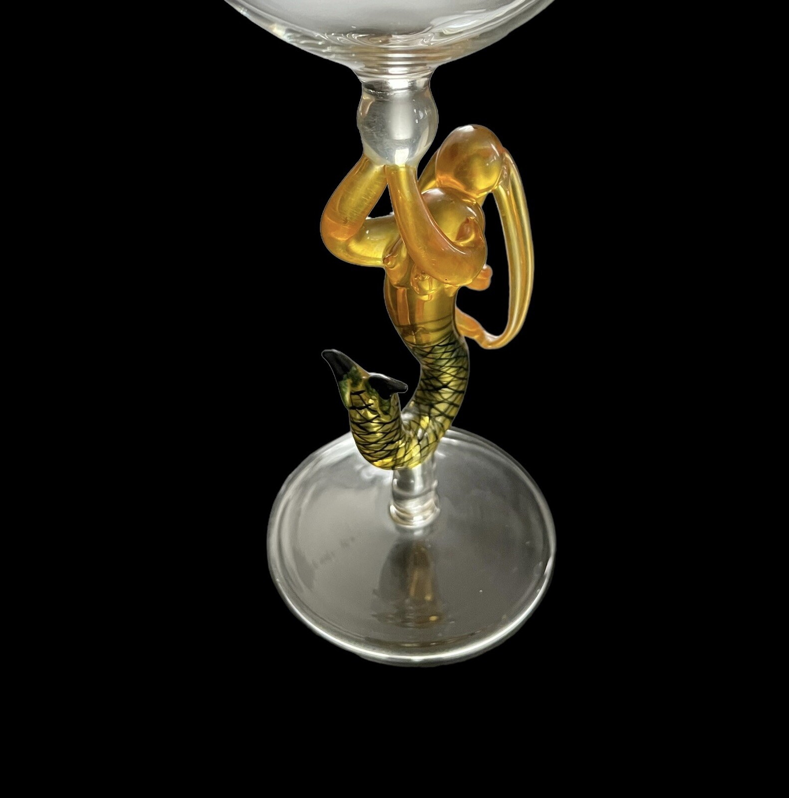 Milon Townsend (unsigned) Mermaid Hand Blown Glass 8-3/4” Wine Goblet – MINT!