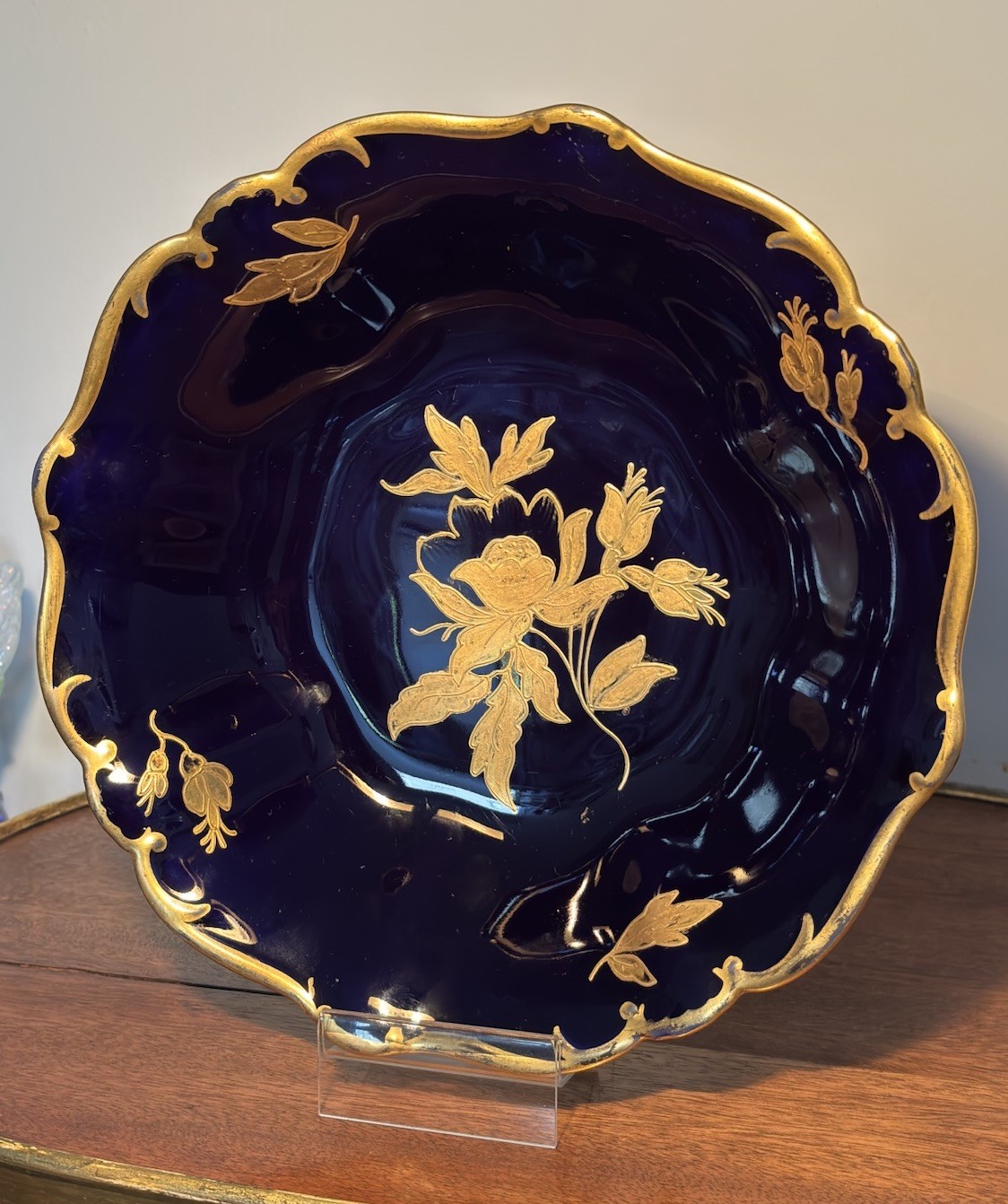 Jlmenau Graf von Henneberg Echt Kobalt Footed Bowl Cobalt Gold Germany 10.25”