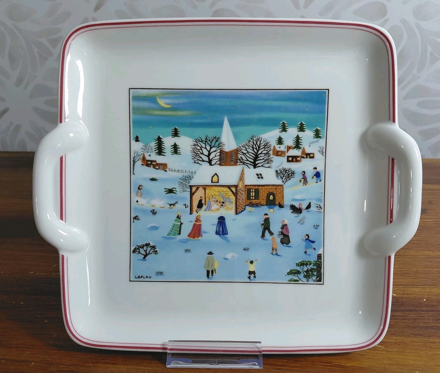 Villeroy & Boch Naif Christmas Square Handled Serving Tray Laplau 9″ Nativity