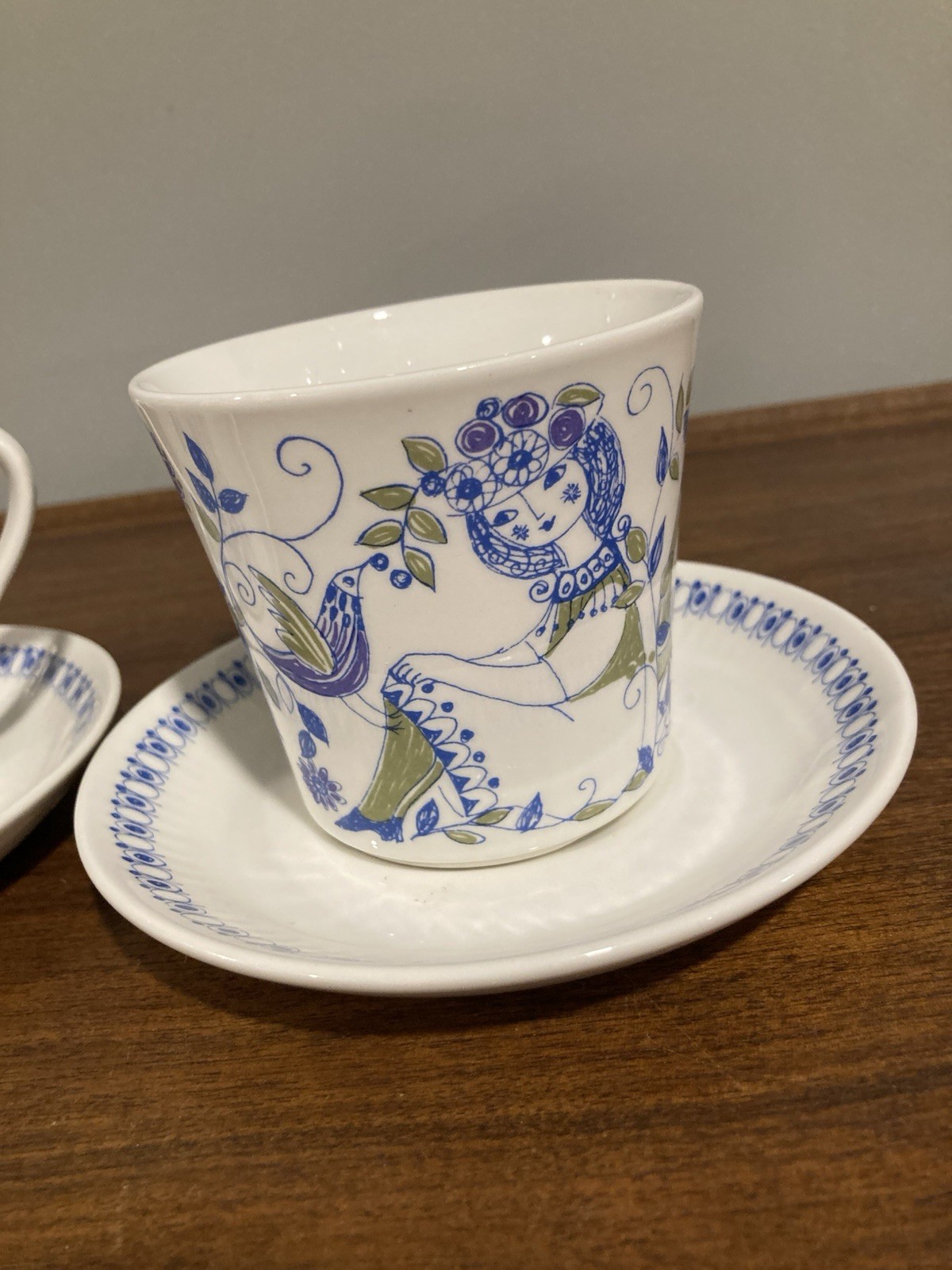 Vtg Figgjo Flint Lotte Pattern Tea Cup and Saucer Norway by Turi Set Of 2