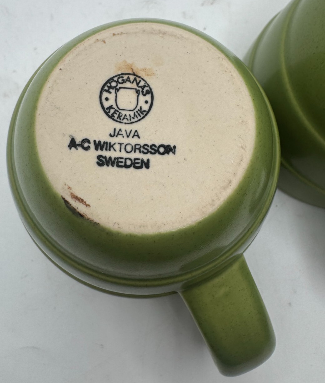 2 Scandinavian Hoganas Keramik Sweden 10 Oz Java Coffee Green Mugs 3.5” MCM