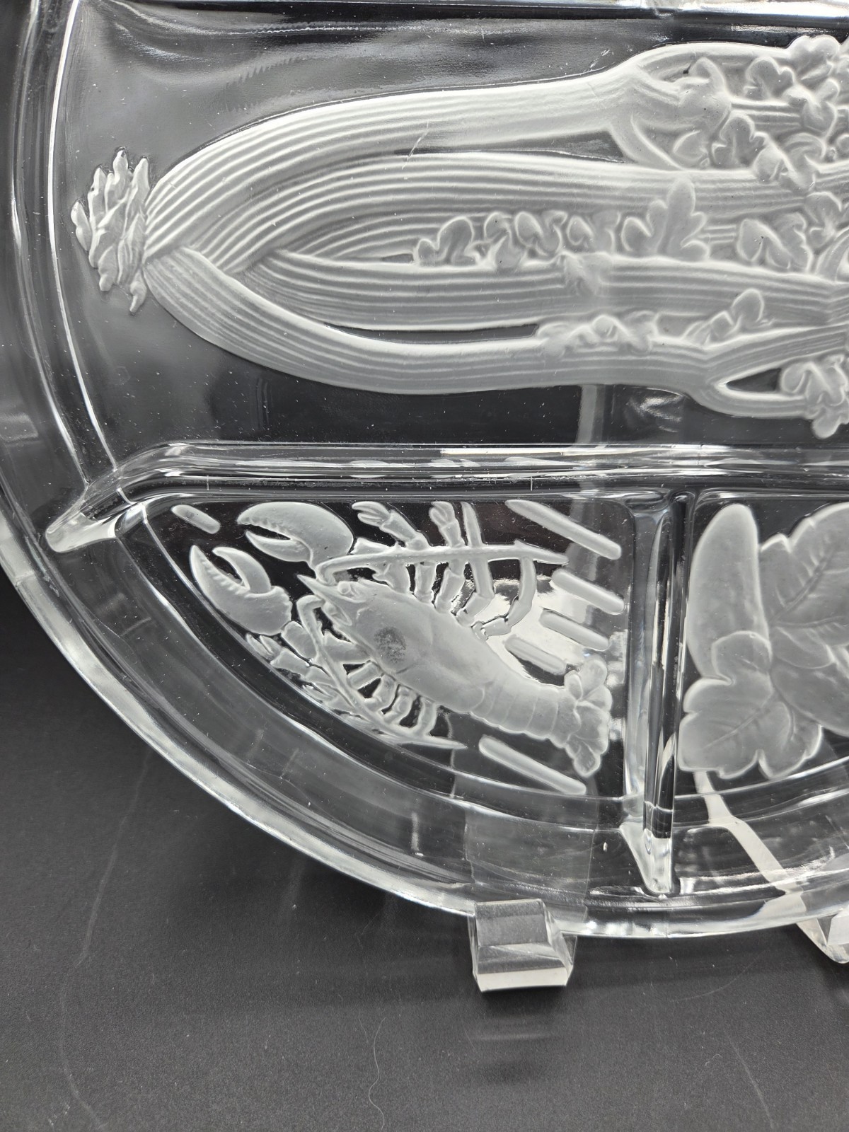Vintage Indiana Glass Frosted 5 Part Divided Relish Tray Celery Fish Lobster