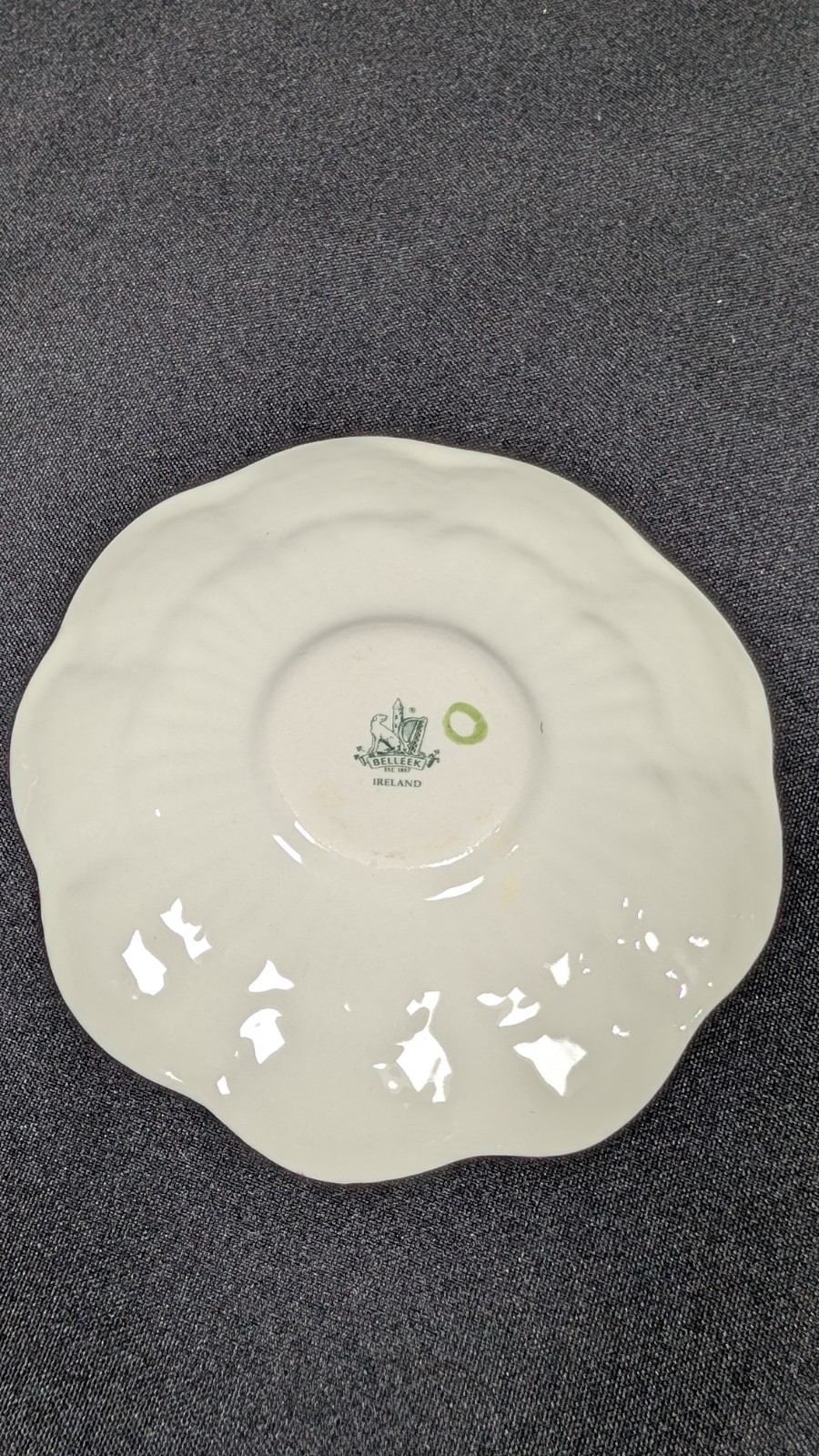 Vintage Set of Belleek Gilded Green Erne teacup and saucer 1965-1980 Ireland