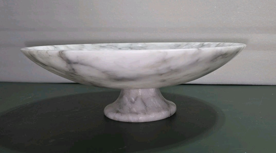 Vintage 12″Diameter ALABASTER MARBLE Compote Centerpiece Bowl ITALY