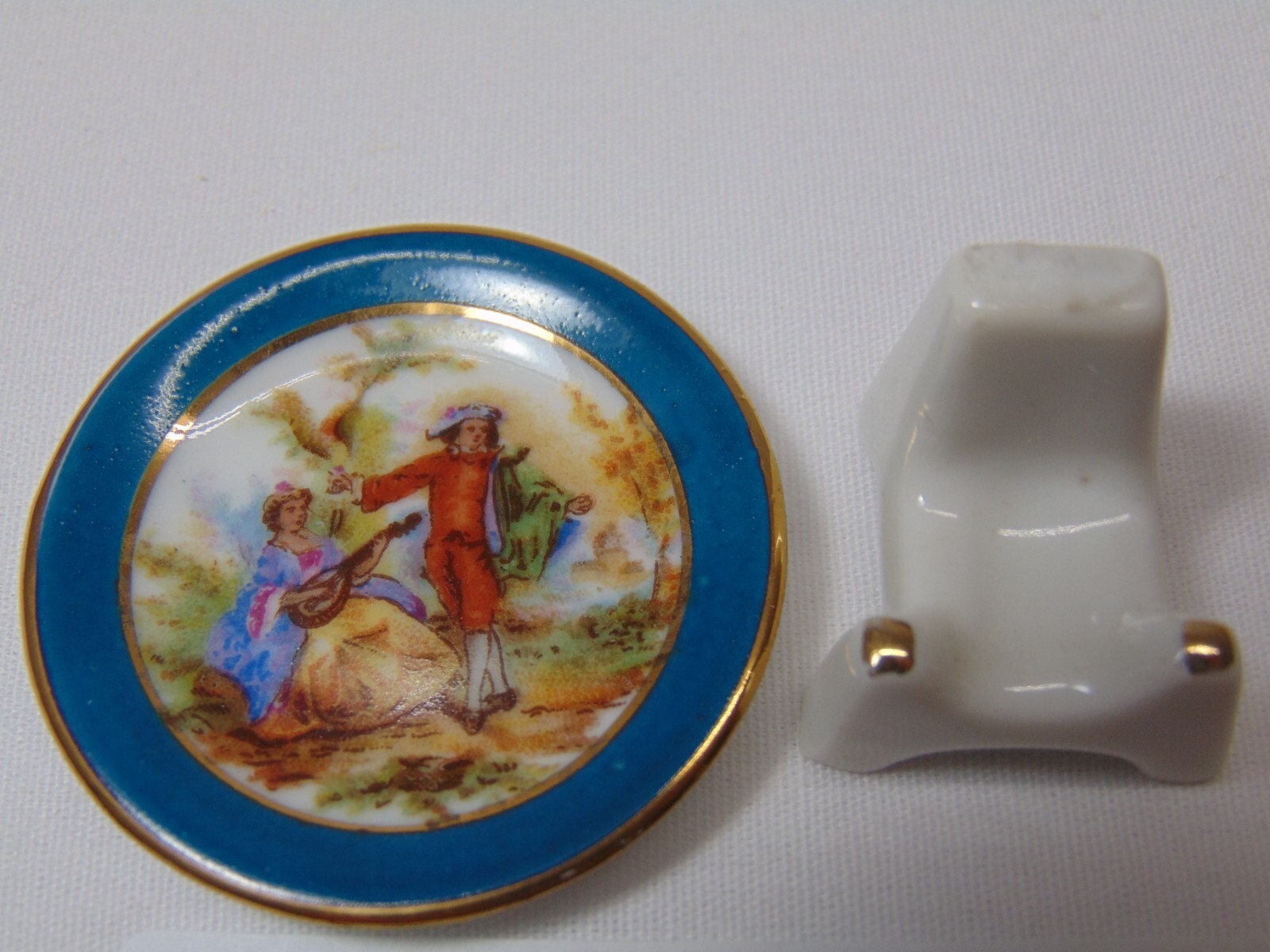 Vintage Old Limoges Gold Ring Mini Plate with Stand France Man & Woman