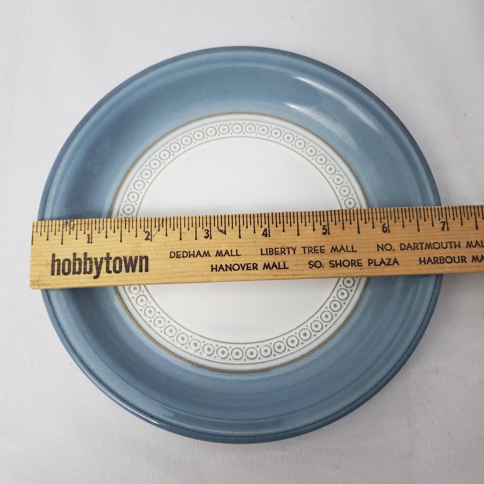Denby Castile Gray Center Tan Geometric Band Blue Bread & Butter Plate 7 inch