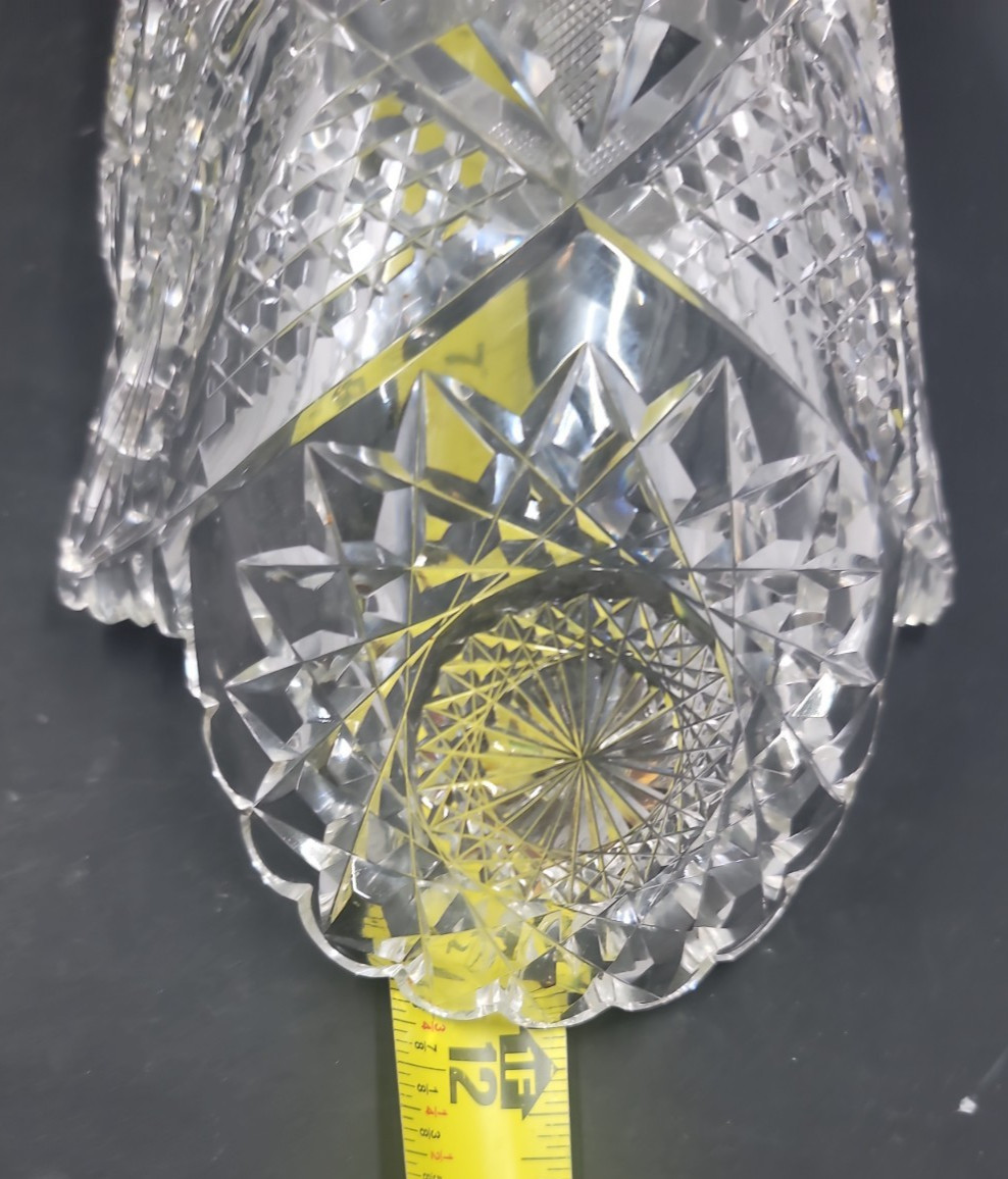 Antique American Brilliant Cut Glass Bowl Hobstar Sawtooth Crystal Centerpiece