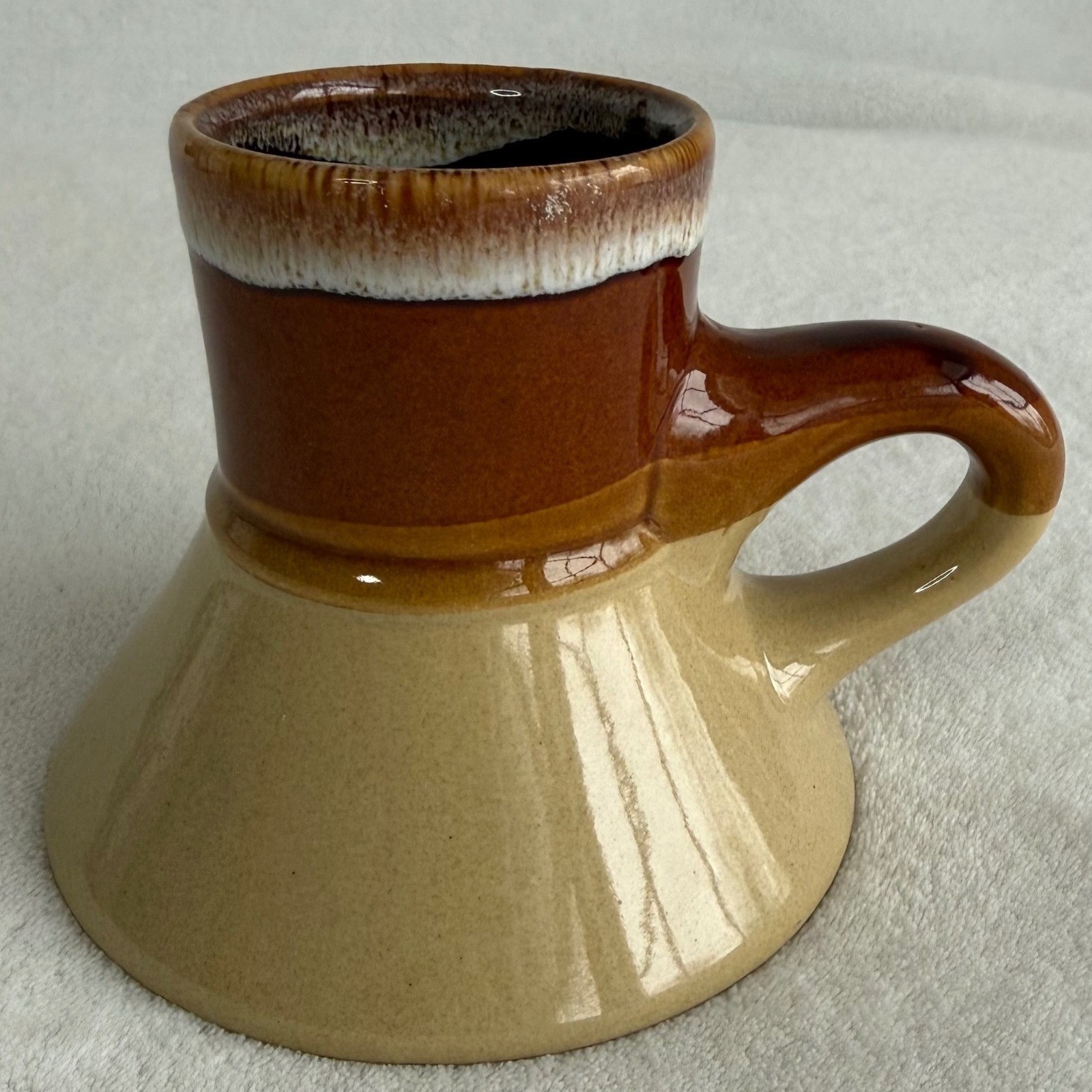 Vintage Brown Drip Glaze No Spill Travel Wide Bottom Ceramic Pottery Coffee Mug
