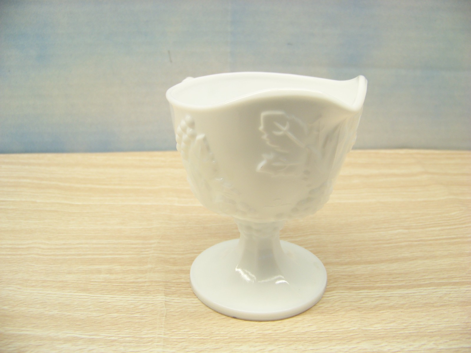 Milk Glass Creamer – Grape Design – Pedestal Base